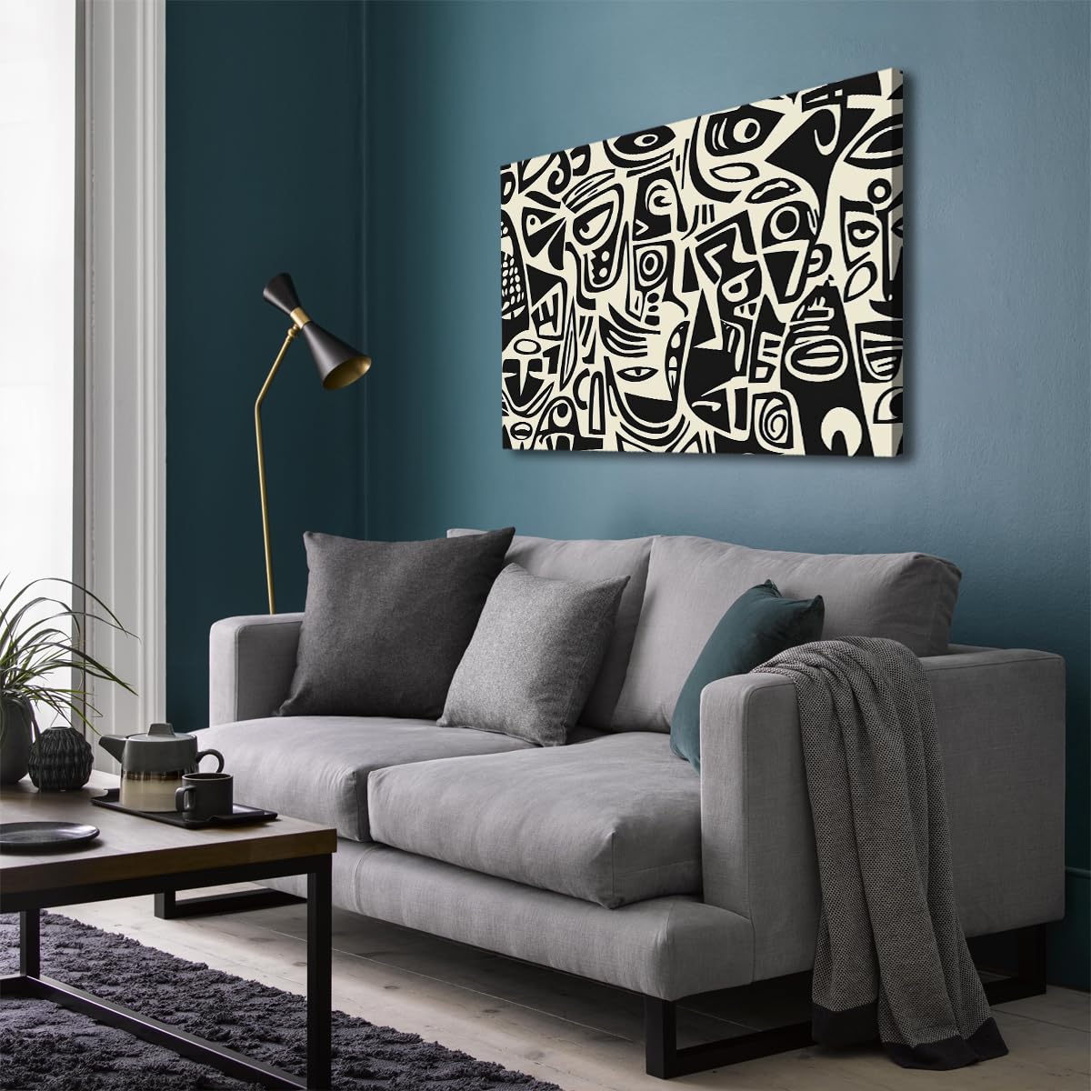TOANGWALL Minimalistyczna afrykańska etno oprawiona sztuka ścienna do sypialni, czarno-biała, abstrakcyjny wzór, grafika, grafika, grafika, grafika, na loft, wejście, do jadalni, dekoracja 50 x 60 cm