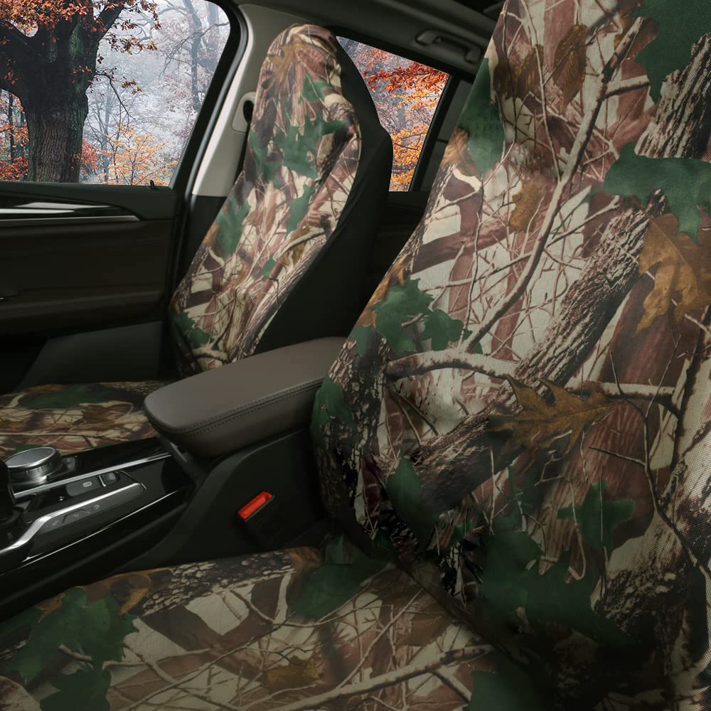 TOYOUN Lot de 2 Housses de Siège Avant Universelles Imperméables à Dossier Haut - Motif Camouflage vert forêt S'adapte à la plupart des Voitures Camions SUV et Camionnettes Protection de Siège Voiture