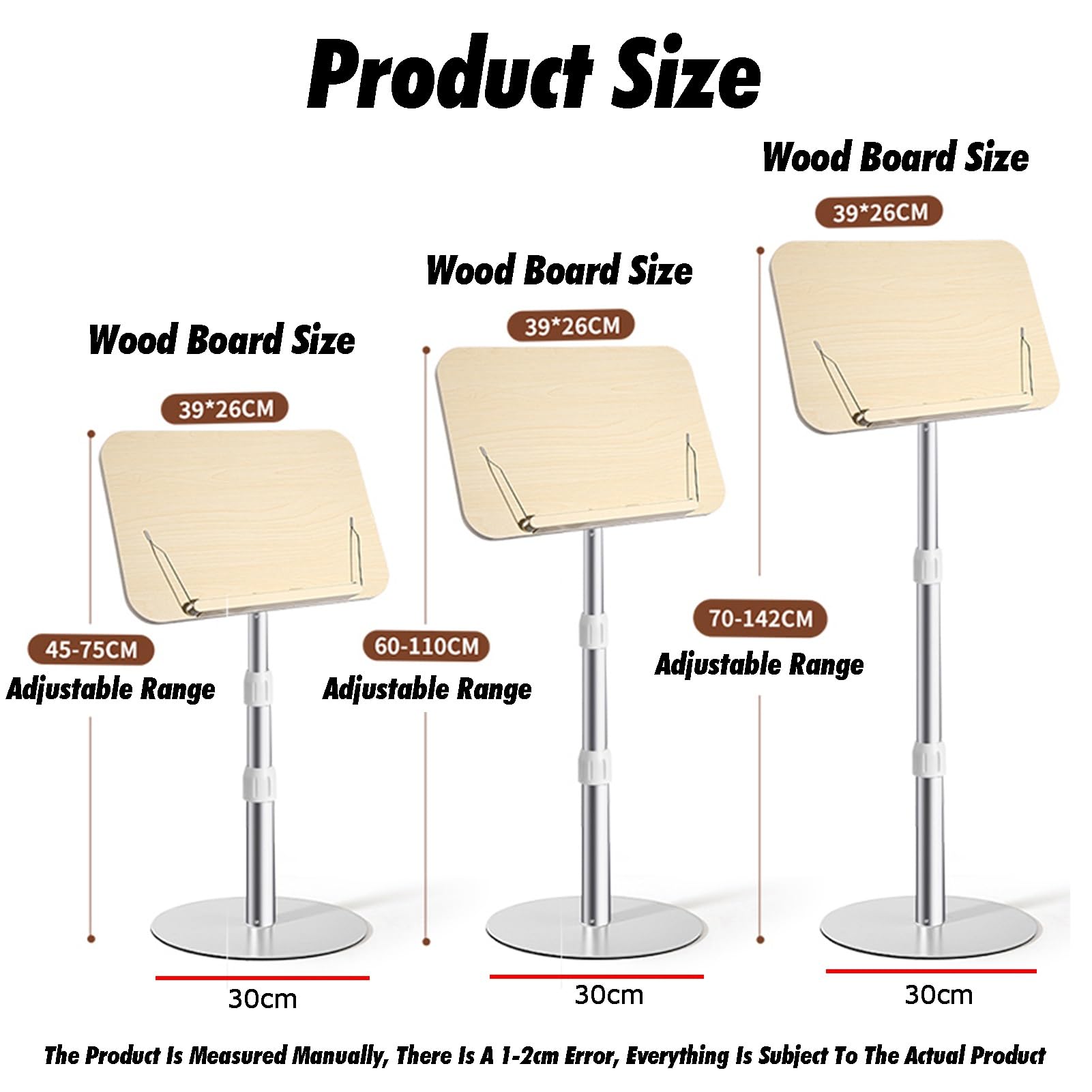 Support De Livre Au Sol, Réglable Et, Sur Pied En Bois Massif, For Livres Cuisine(Walnut,30x30x70-142cm)