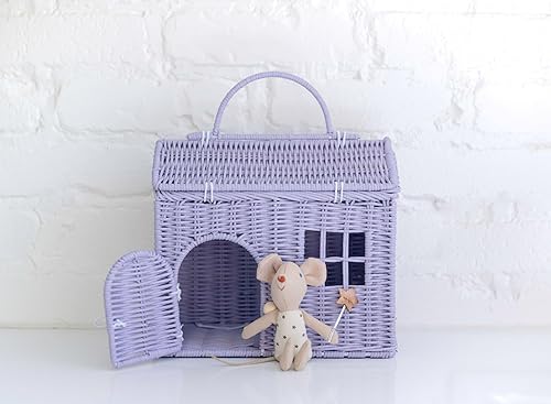 Miniatura 10 de Rool Cesta de mimbre con forma de casa de muñecas pequeña de mimbre para niñas juguetes bohemios casa de ratón en una caja bolso de mano para niña