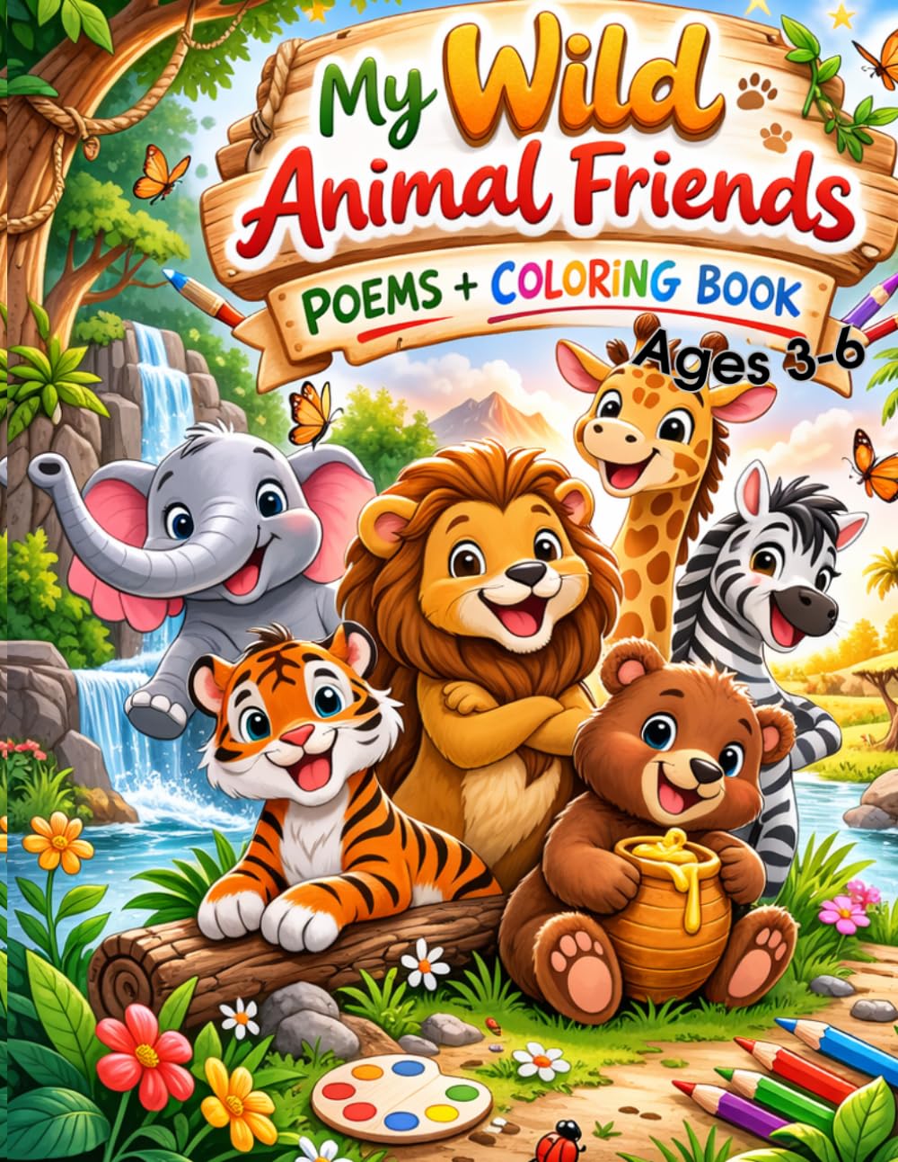 My Wild Animal Friends: A Poetry & Coloring Book for Kids Ages 3-6