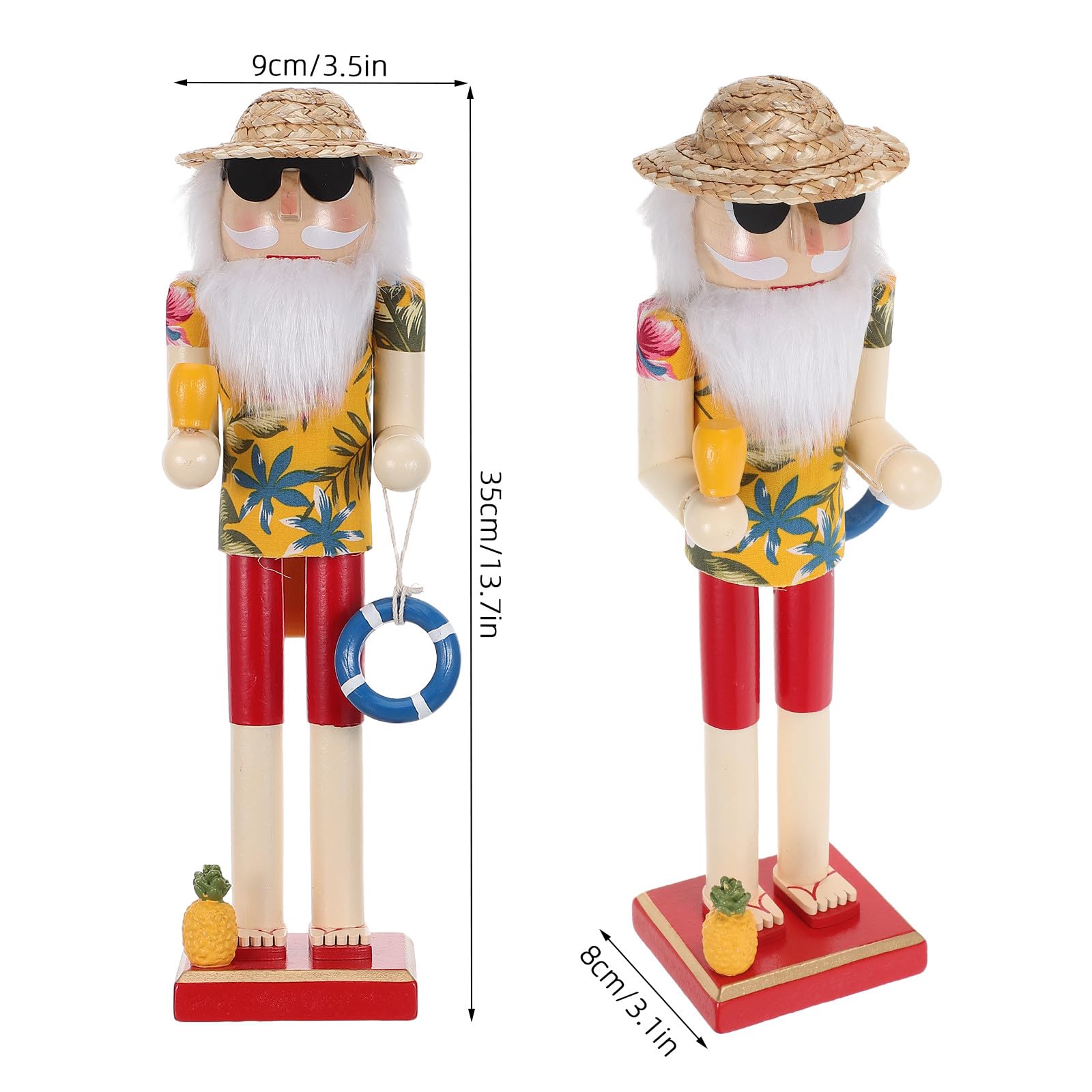 Luxshiny Festliche Nussknacker-Figur im Küstenstil, 35 cm (13,8 Zoll) große Nussknacker-Weihnachtsmann-Figur aus Holz im Hawaii-Surf-Design, sommerliche Weihnachtsdekoration für Tisch und Regal