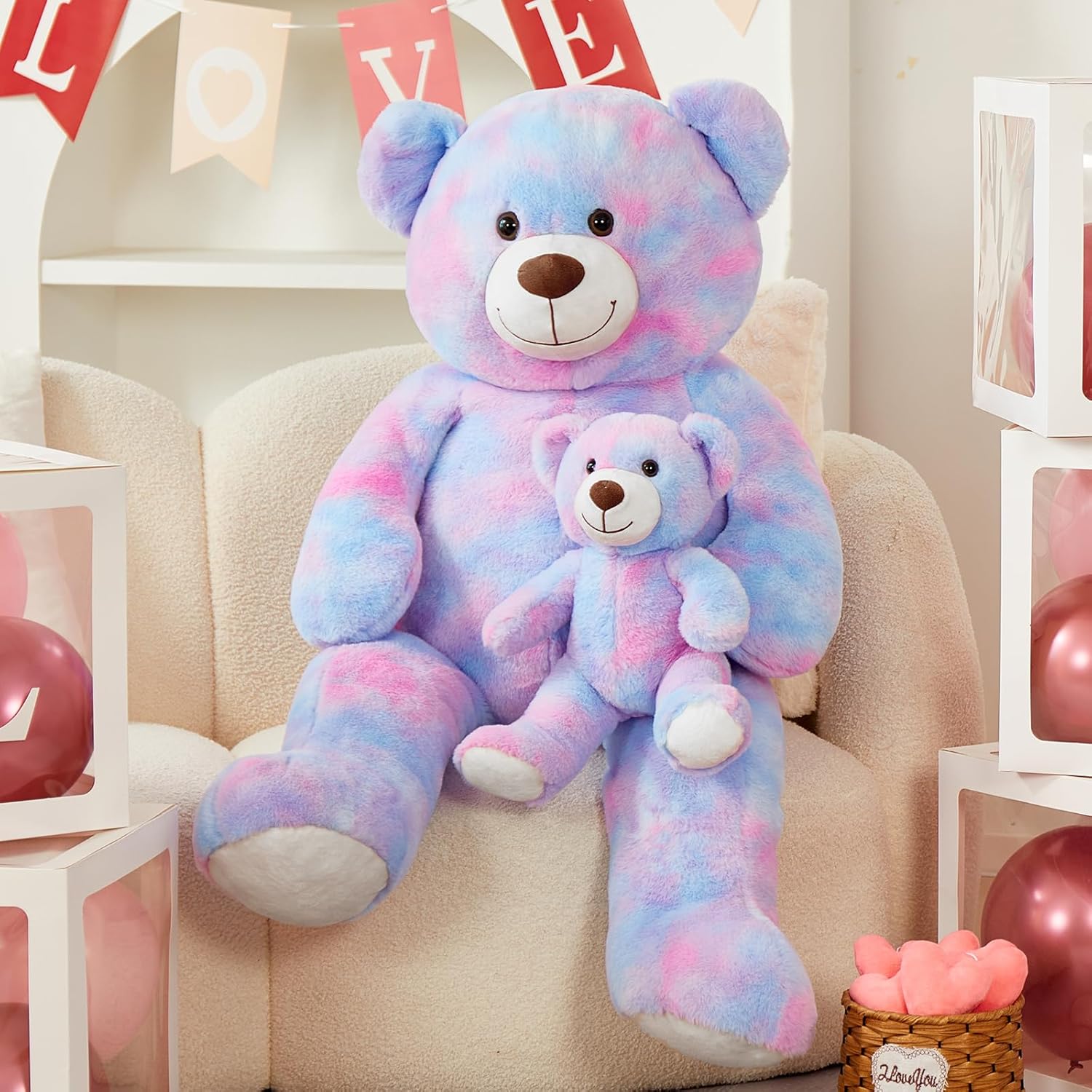 Tezituor Big Teddy Bear with Baby, 39 inch Large Mommy Teddy Bear with Baby, Giant Stuffed Bear for Kids, Girlfriend on Mother's Day, Valentine, Christmas, Baby Shower, Tie-dye Purple - Image 4