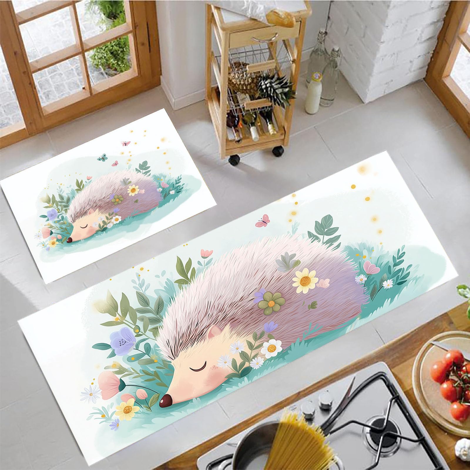 Alfombra de animal lindo para piso de pasillo y cocina moderna JEDTAKCT turquesa de 2 piezas