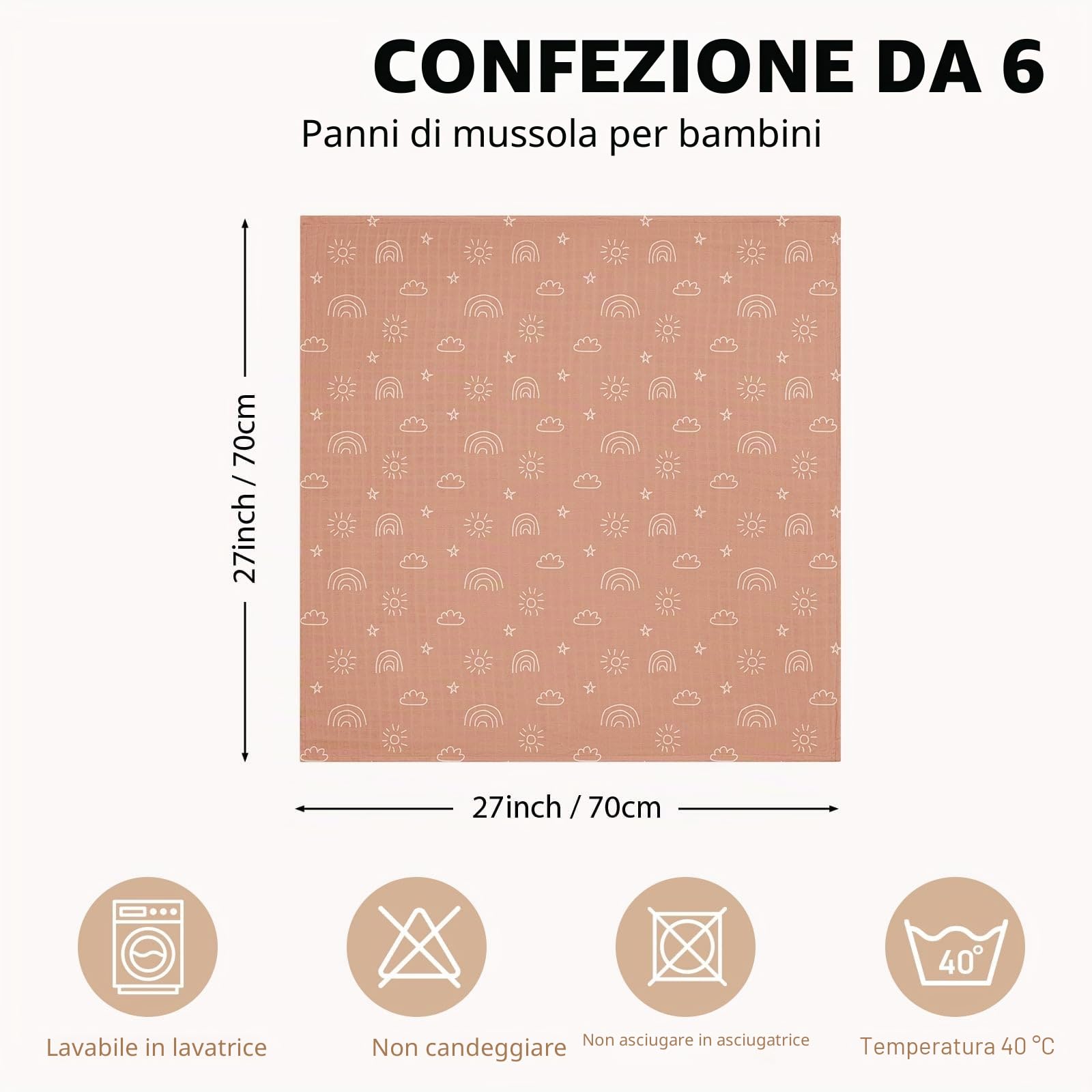Yoofoss confezione da 6 panni in mussola per neonati 70x70 cm cotone assorbenti pieghevoli