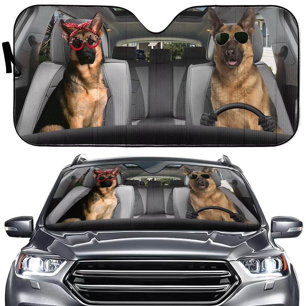 Dog Driving Funny Windshield Sun Shade for Car SUV Truck (57x27.5 Inches),Car Sun Shade Windshield,Car Shades for Front Windows,Car Windshield Protector Blocks UV