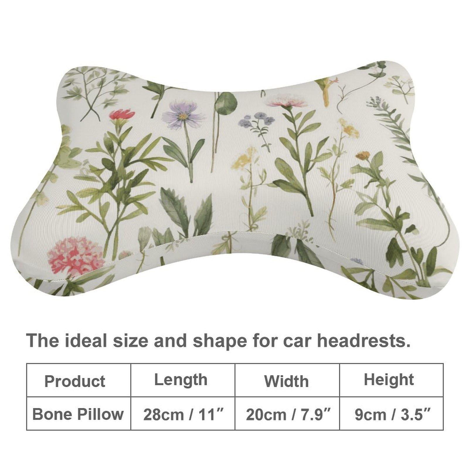 Almohada con diseño de acuarelas de hierbas y flores, núcleo de almohada de espuma viscoelástica, cojín, proporciona apoyo para el cuello, almohadas de coche para viajes y oficinas en casa.