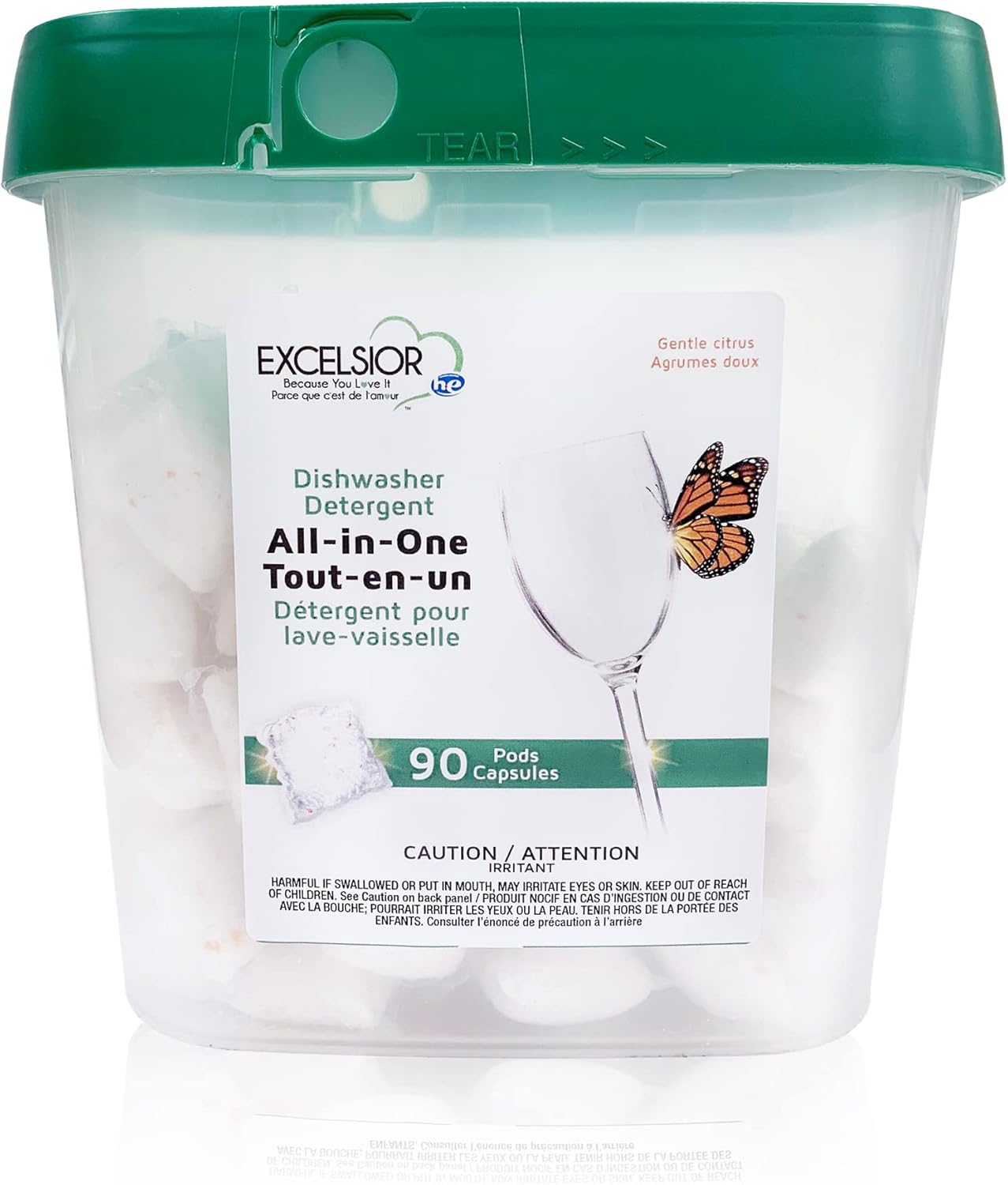 Excelsior HE All-In-One Dishwasher Detergent Pods includes 90 Dishwasher pods with built-in rinse aid for an amazing shine & leaving a gentle citrus scent Excelsior HE All-In-One Dishwasher Detergent Pods includes 90 Dishwasher pods with built-in rinse aid for an amazing shine & leaving a gentle citrus scent