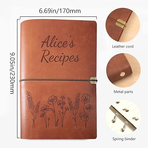 Miniatura 3 de Libro de recetas de cuero hecho a mano, cuaderno personalizado con nombre grabado, libros de cocina familiares personalizados, aniversario,
