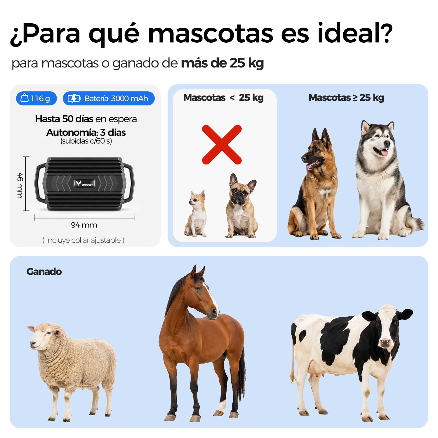 Localizador GPS para Collar de Ganado 4G con Collar Ajustable, Rastreador GPS para Animales IP66 Impermeable, Batería 3000 mAh, Geovalla, App/Web, Rutas 180 Días para Vacas, Ovejas y Perros de Caza