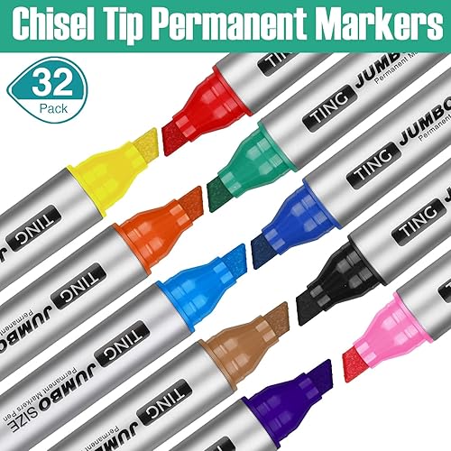 Miniatura 4 de Fuutreo 32 marcadores permanentes jumbo a granel, punta de cincel grande, marcadores permanentes, impermeables, bolígrafos gigantes, de secado