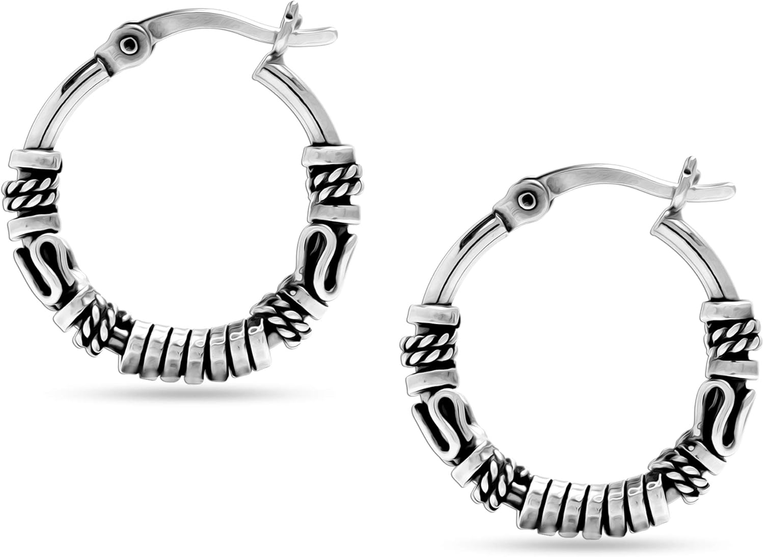 LeCalla 925 Sterling Silver Oxidized Balinese Hoops Earring Jewelry Small Antique Bali Beaded Hoop Earrings for Women - Image 5