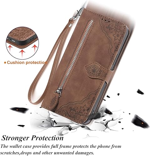 Miniatura 5 de Funda para teléfono Galaxy S21 5G para mujer, funda protectora de piel sintética en relieve, funda protectora de piel sintética con cierre de
