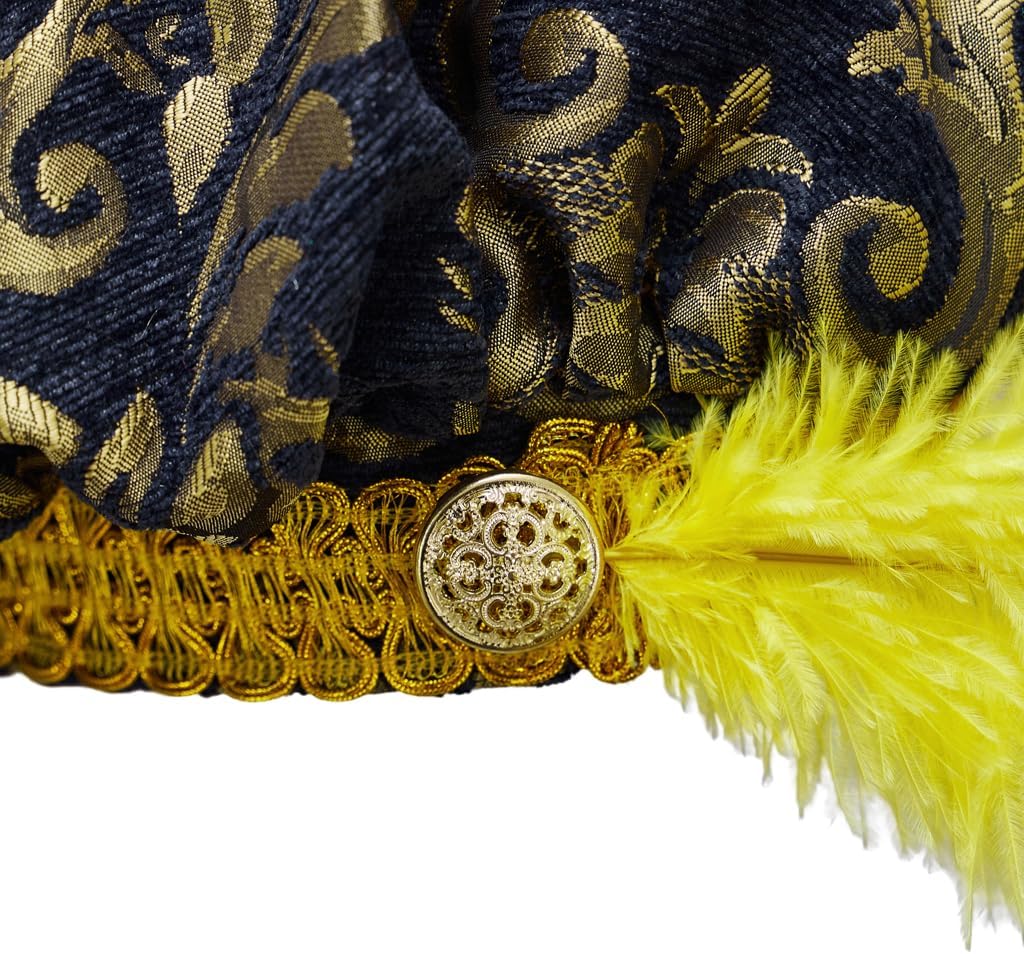 Willyacos Mens Medieval Tudor Hat with Feather Muffin Top Hat Renaissance Tudor Flat Cap Minstrel Costume Headwear Headpiece - Image 4