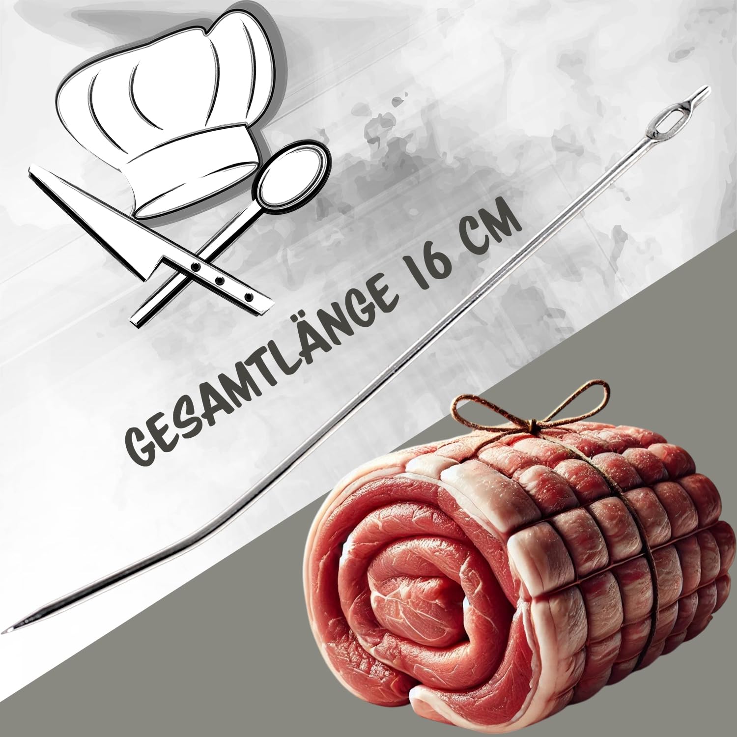 Kerafactum Spicknadel curvata per pancetta 16 cm ago da lardellare in acciaio inox Ø3 mm