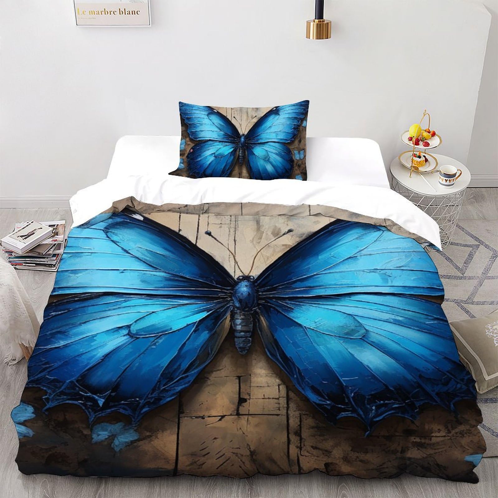 Parure de lit 135x200cm housse de couette papillon single adulte