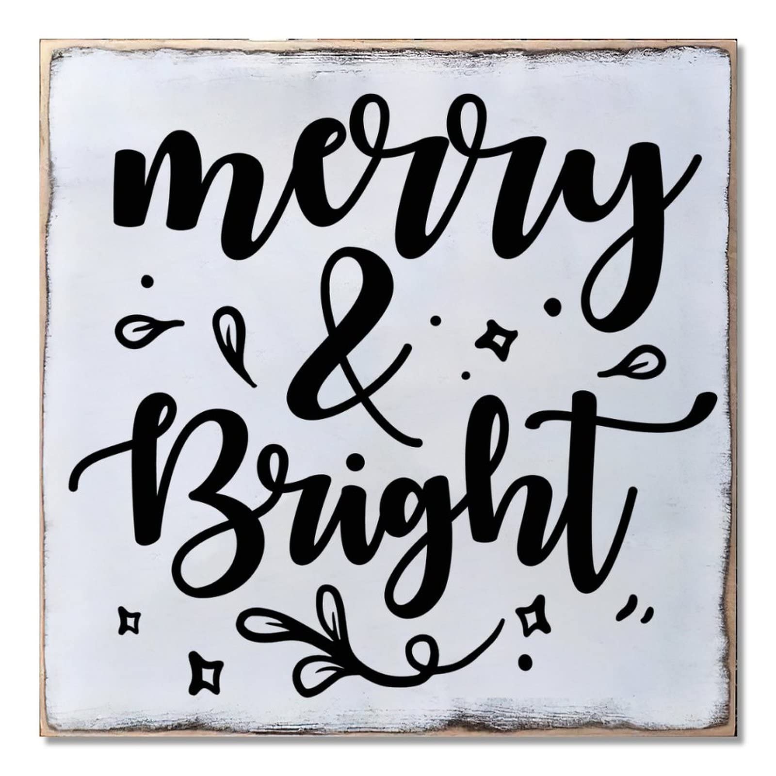 Plaque en bois de Noël rustique Merry & Bright maison hiver 40 cm