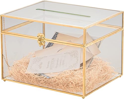 NCYP Caja grande de cristal para tarjetas de boda con ranura para recepción de fiesta, 12 x 9.4 x 8.4 pulgadas, decoración transparente de mesa para
