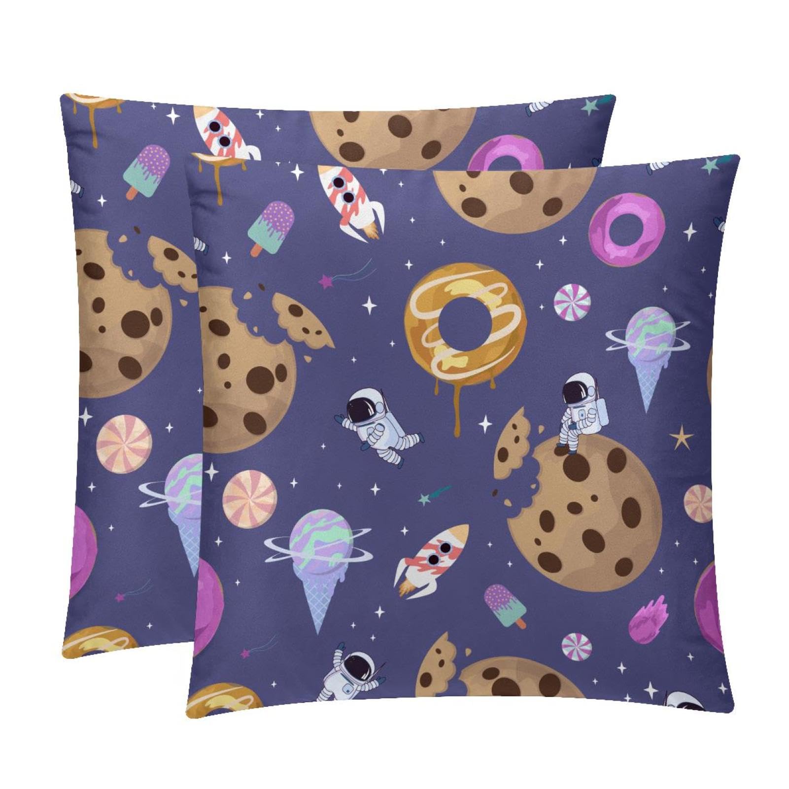 TDGKPZ Donuts Space Throw Pillow Cases 2 Pack Pillowcases Zipper Cushion Covers For Bedroom Living Room 45x45cm