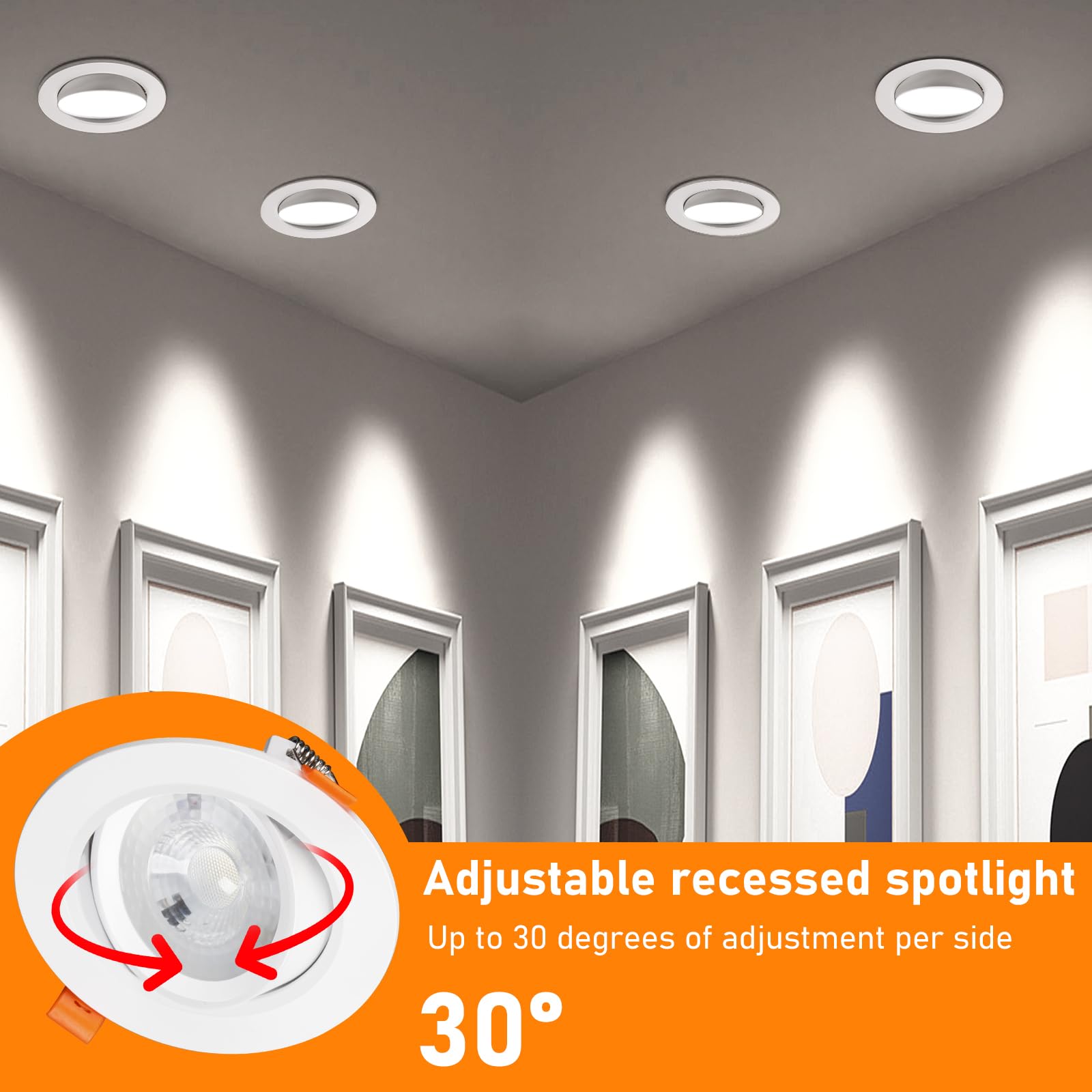 Faretti LED Soffitto Incasso Cartongesso, Faretti da Incasso 10W Foro Φ 90-100mm 960 Lumen 6000K Luce Fredda, IP44, 30-60° Angolo Regolabile, per Interni e Commerciale, Set di 6