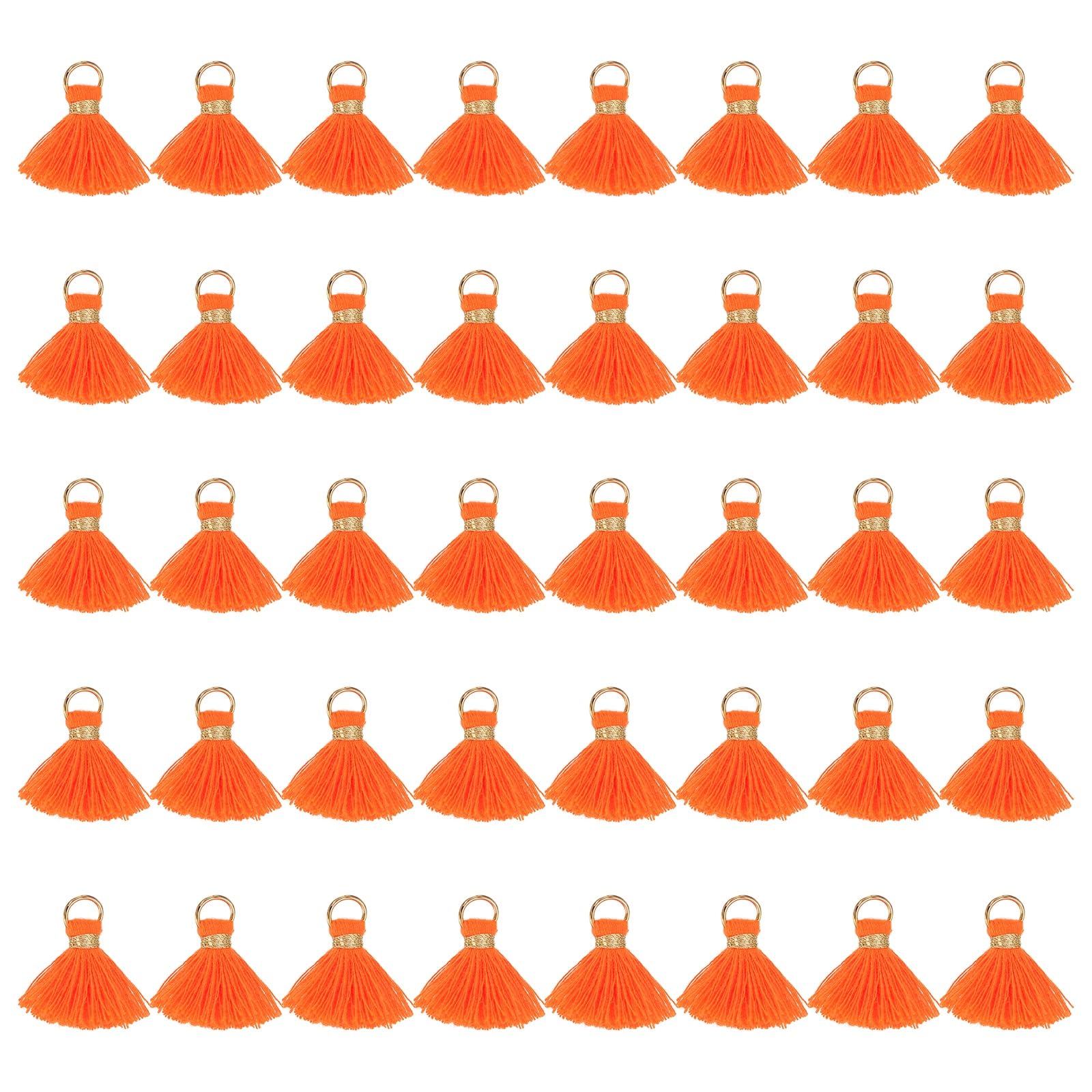 sourcing map 50 Pcs Mini Tassels, 1 Inch Length Cotton Thread Tassels Crafting Tassels with Gold Jump Ring Fringe Ribbon Charms Pendant for DIY Keychain Crafts Decorations, Orange — image 1