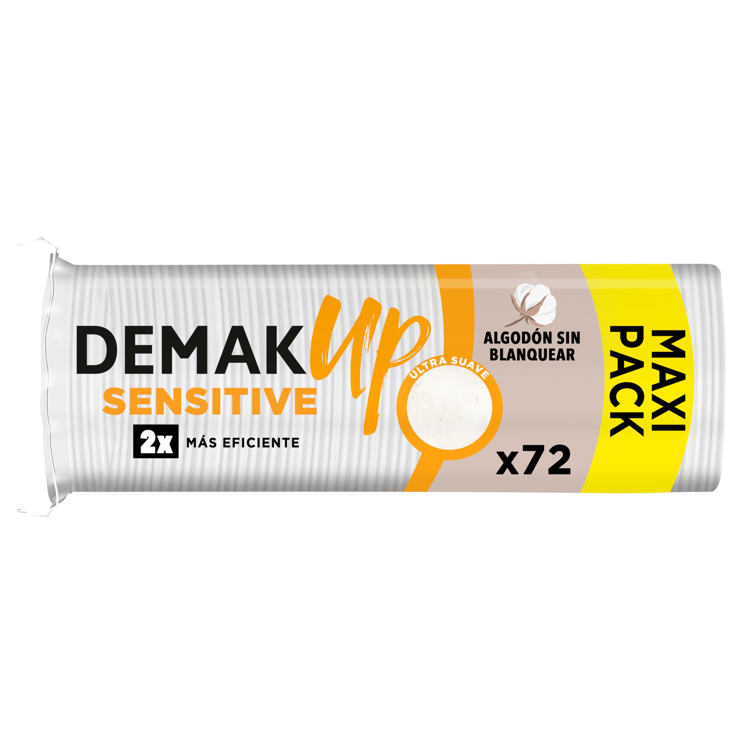 Demak'Up Sensitive x72 - Discos Desmaquillantes Ultra Suaves para Pieles Sensibles - Cara y Ojos - Fibra de Algodón 100% Natural - Paquete con 72 Discos