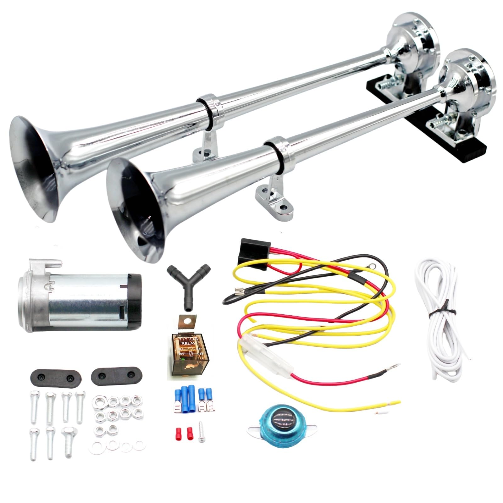 Clacson Auto Elettrico 160dB 12V - Tromba Doppia In Zinco Cromato Per Auto, Camion, Moto - Foto 10