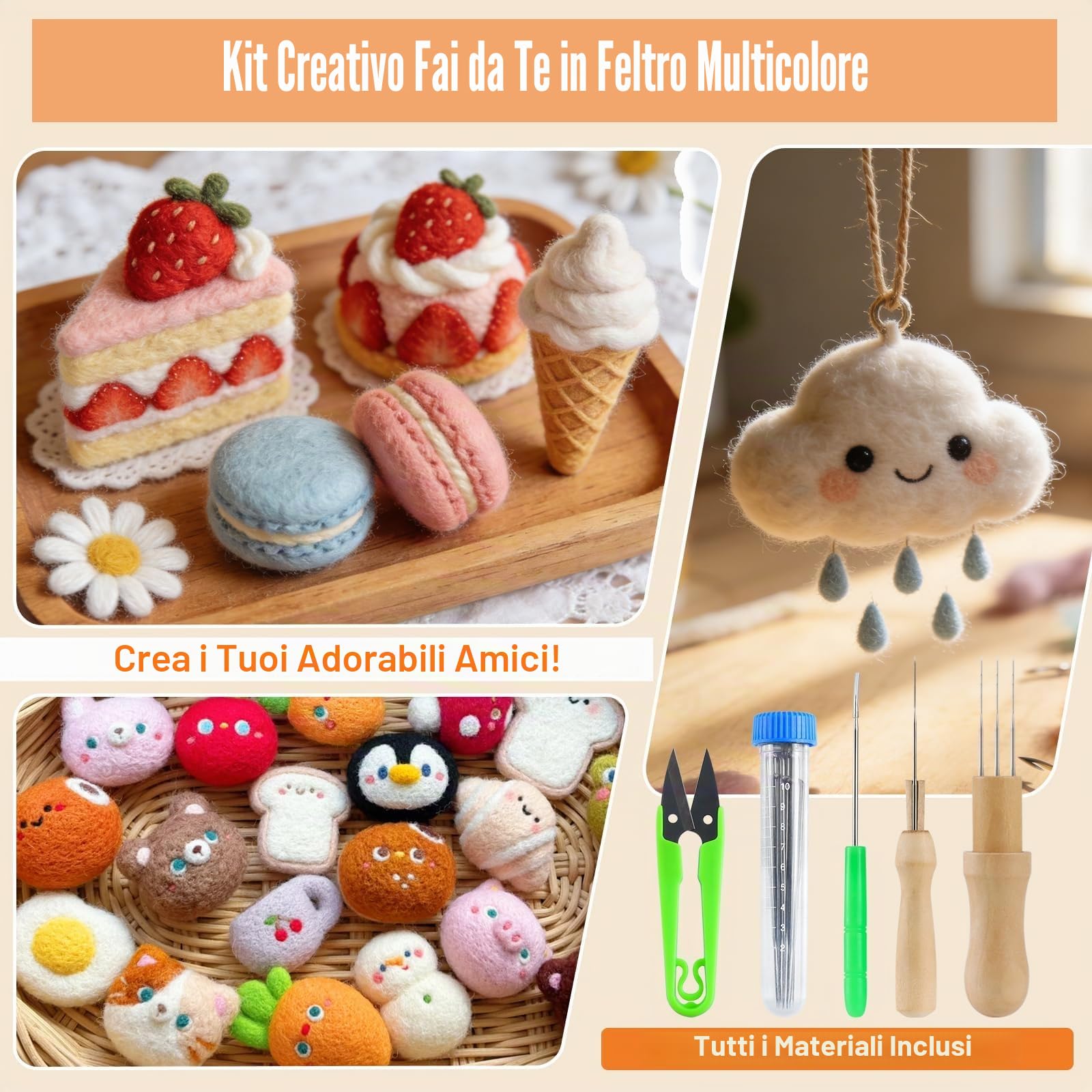 Set di Lana per Infeltrire 100 Colori,300g Lana Aghi & Strumenti | Strisce di Lana per Infeltrire per Infeltrimento a Secco e ad Umido,Adatto per Creazioni di Animali Fai da Te e Kit di Infelt