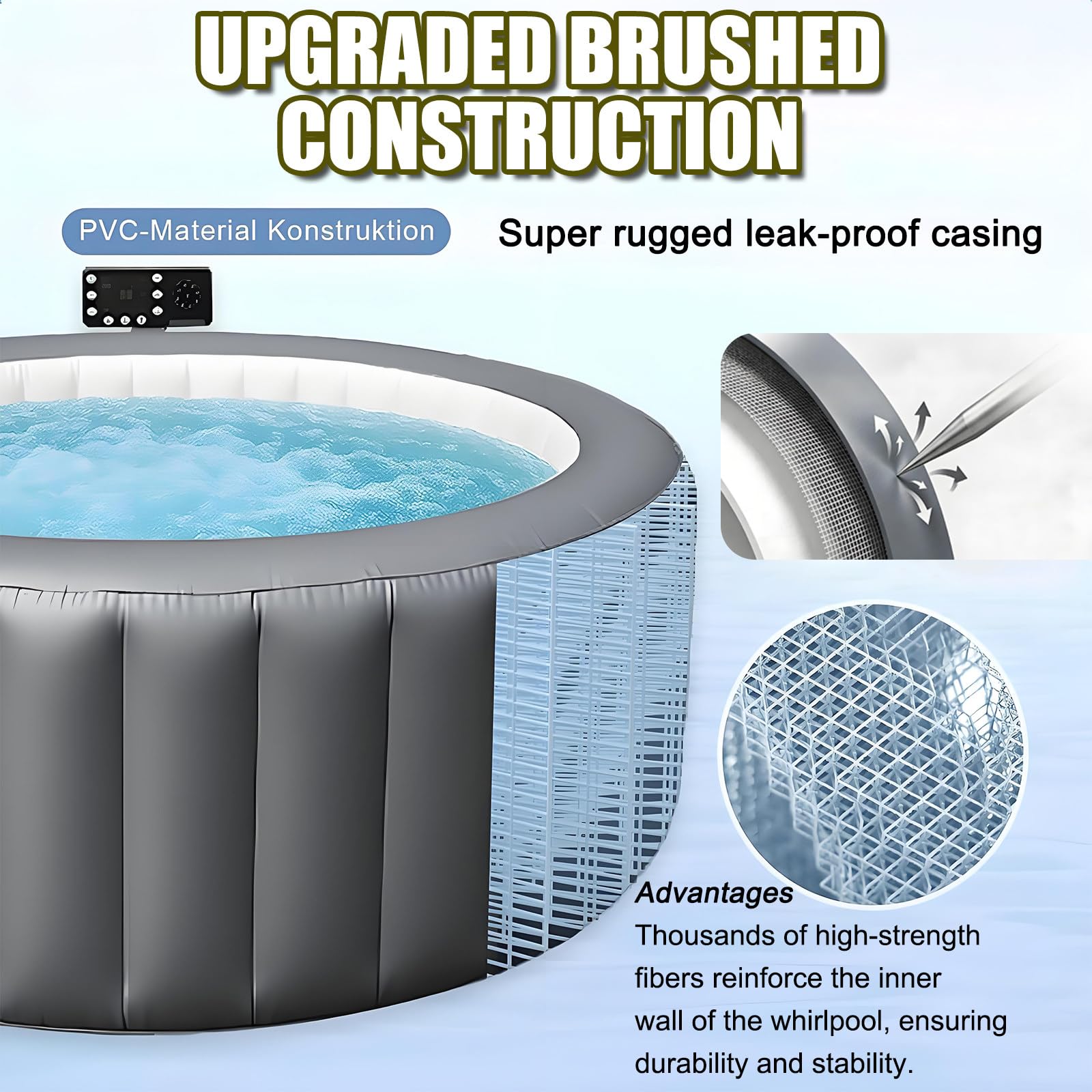 Hidromasaje Inflable para Uso en Exteriores e Interiores 40℃ Agua Calentada Inflado con un Clic Bañera de Masaje con Chorros de Aire Incluye Panel de Control Digital Duradero a Prueba de Desgarros S