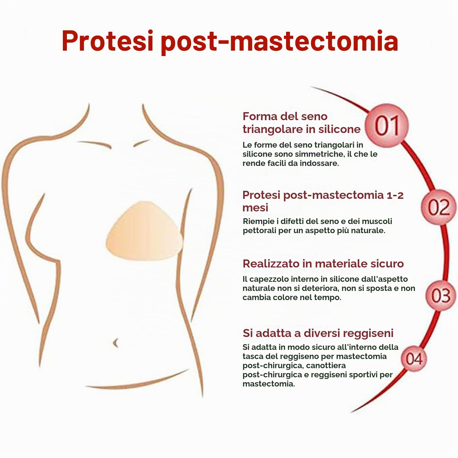 Protesi Mammarie Triangolari In Silicone Autoadesive, For Mastectomia, Seni Finti, Inserti For Reggiseno Rinforzanti