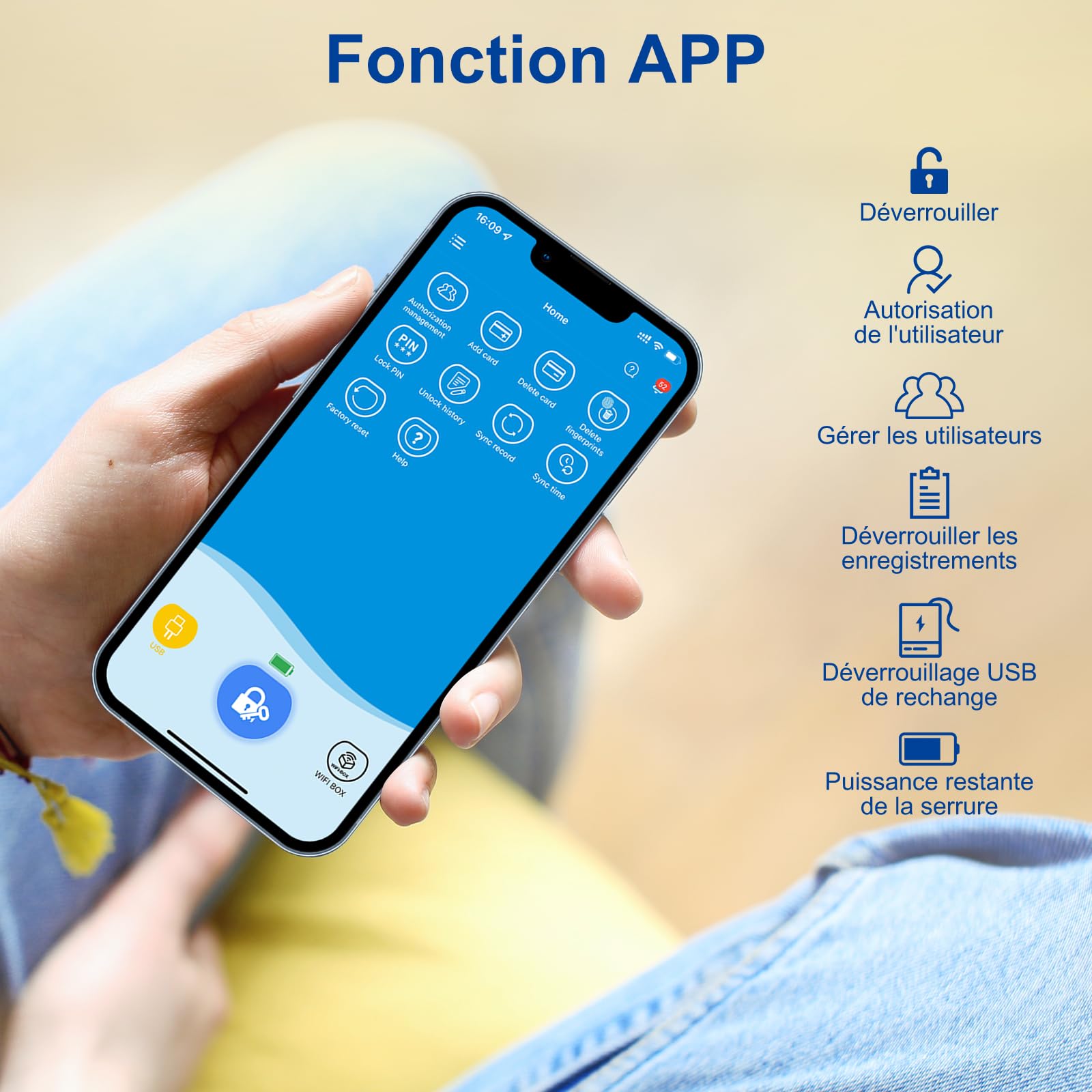 RUILON Touch63 Serrure connectée à empreinte digitale, cylindre biometrique | 40x30 Serrure biometrique porte d'entree avec 3 Cartes RFID, IP65, Intelligente, Portes 30-70 mm, Poignée avant amovible
