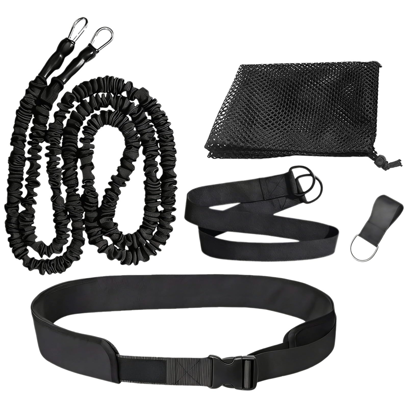 Schwimmwiderstandsband-Set, Widerstandsseil für Krafttraining, aus Latex und Textil gefertigt, elastisches Seil, Schwimmtrainings-Hüftgurt-Set für effektives Training im Wasser, Schwarz