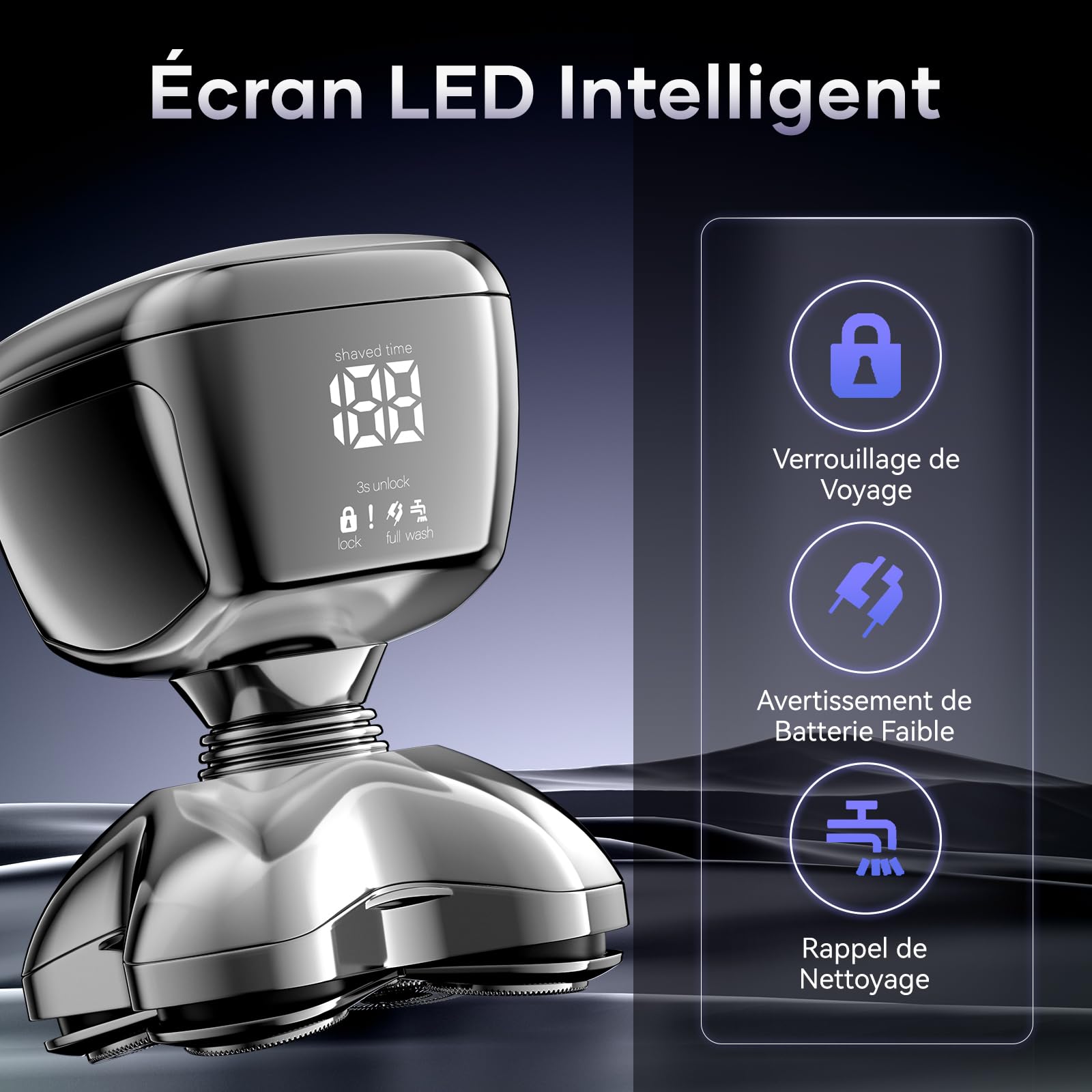 Kensen Rasoir Tete Chauve Homme 5D Tondeuse Cheveux Hommes Chauve 120 mins d'autonomie Tondeuse Crane Chauve Étanche Rasoir Crane Sec & Humide avec Coupe-Poils de Vez & Écran LED & Peigne Limite