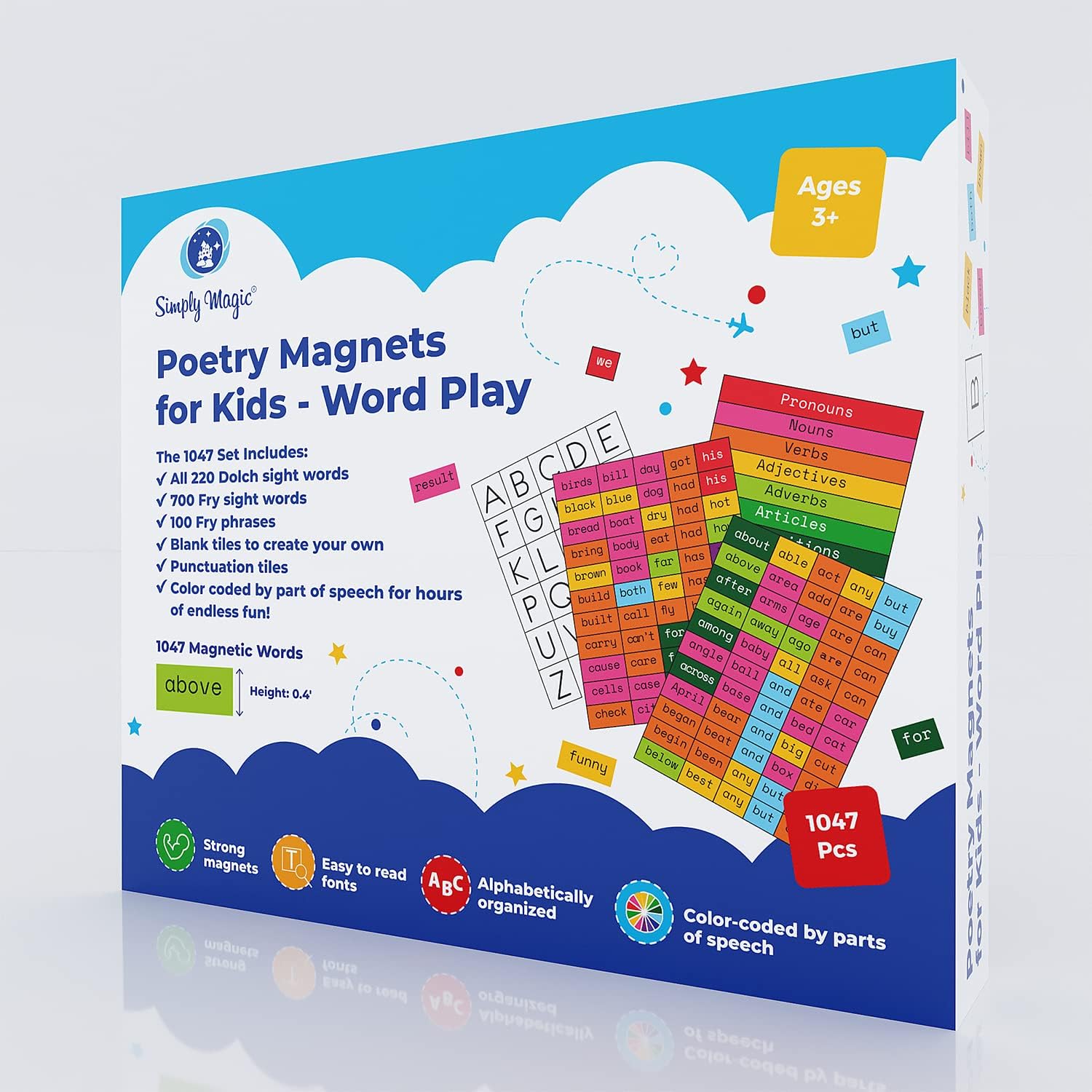 1047 PCS Poetry Magnets for Kids - Magnetic Sight Words, Refrigerator Fridge Magnets for Kids, Word Magnet for Fridge, Sentence Building, Sentence Magnet to Write Poems, Stories - Simply Magic - Image 8