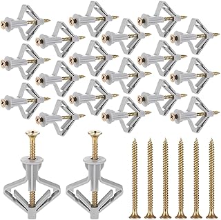 50 Set Drywall Anchor with Screw Kit Drywall Anchor Kit Hollow Wall Anchors Plasterboard Plugs Screws Butterfly Expansion Tube Pipe Drywall Winged Anchors for Hanging Heavy Items on Drywall