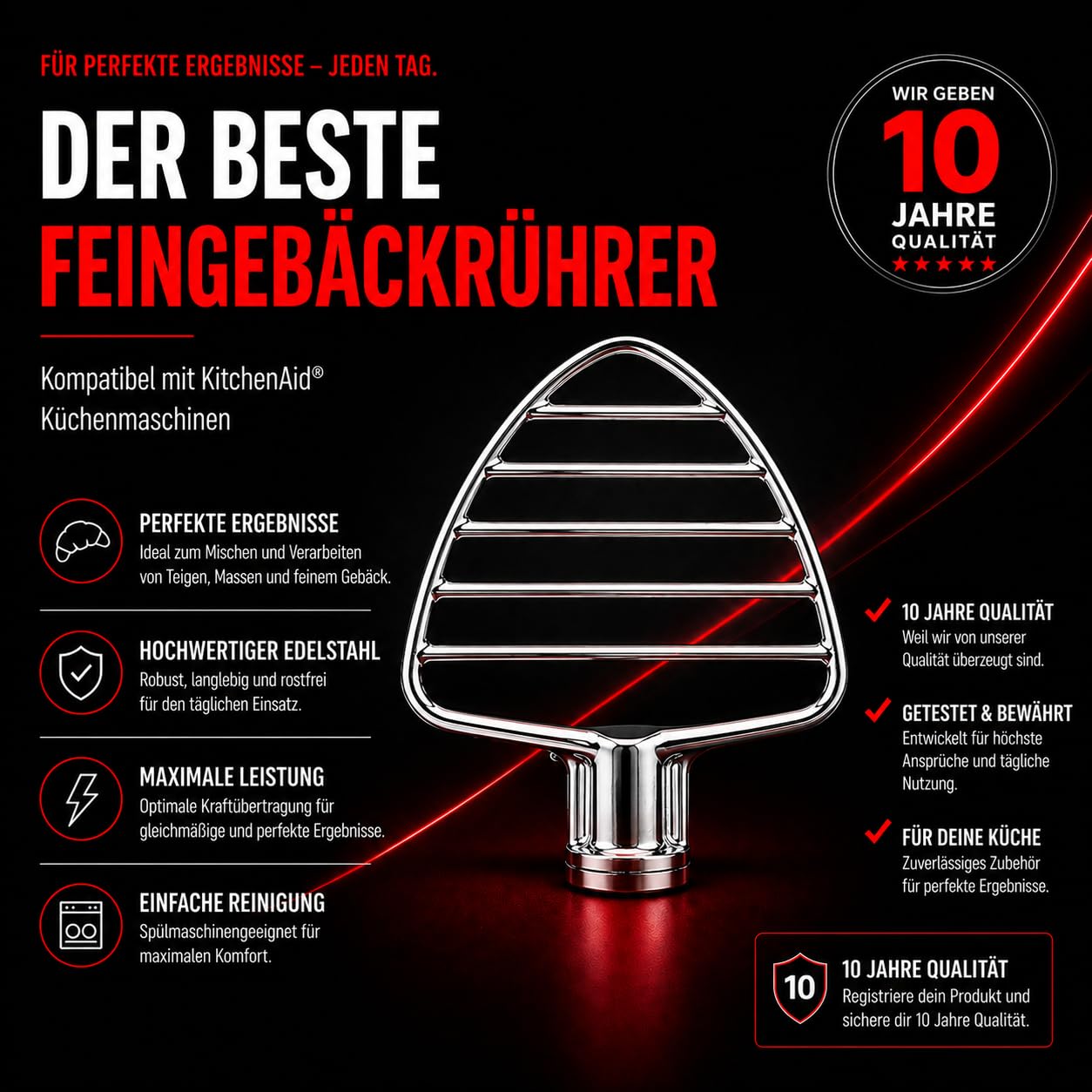 Agitateur à pâtisserie en acier inoxydable pour tous les robots de cuisine KitchenAid avec tête de moteur basculante