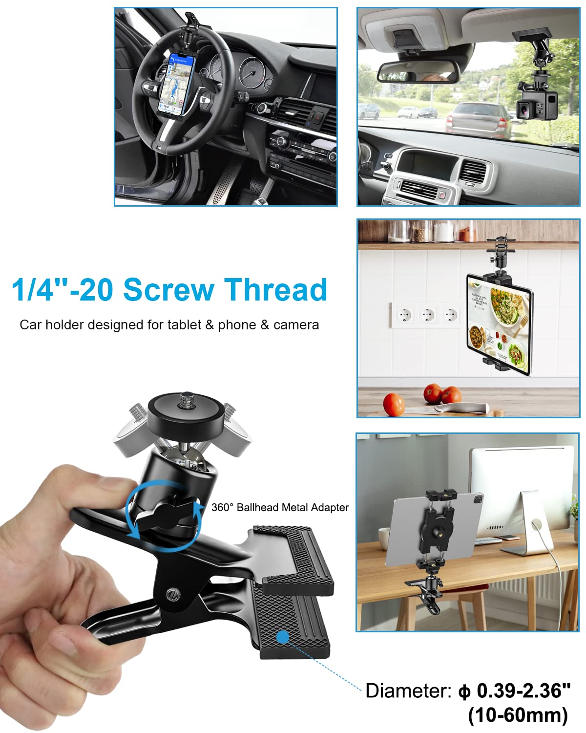 Supporto da auto per tablet da 4,7"-12,9", supporto per tablet girevole a 360°, in metallo, compatibile con iPad Pro/Air/Mini, Galaxy Tabs, iPhone, Switch, tablet