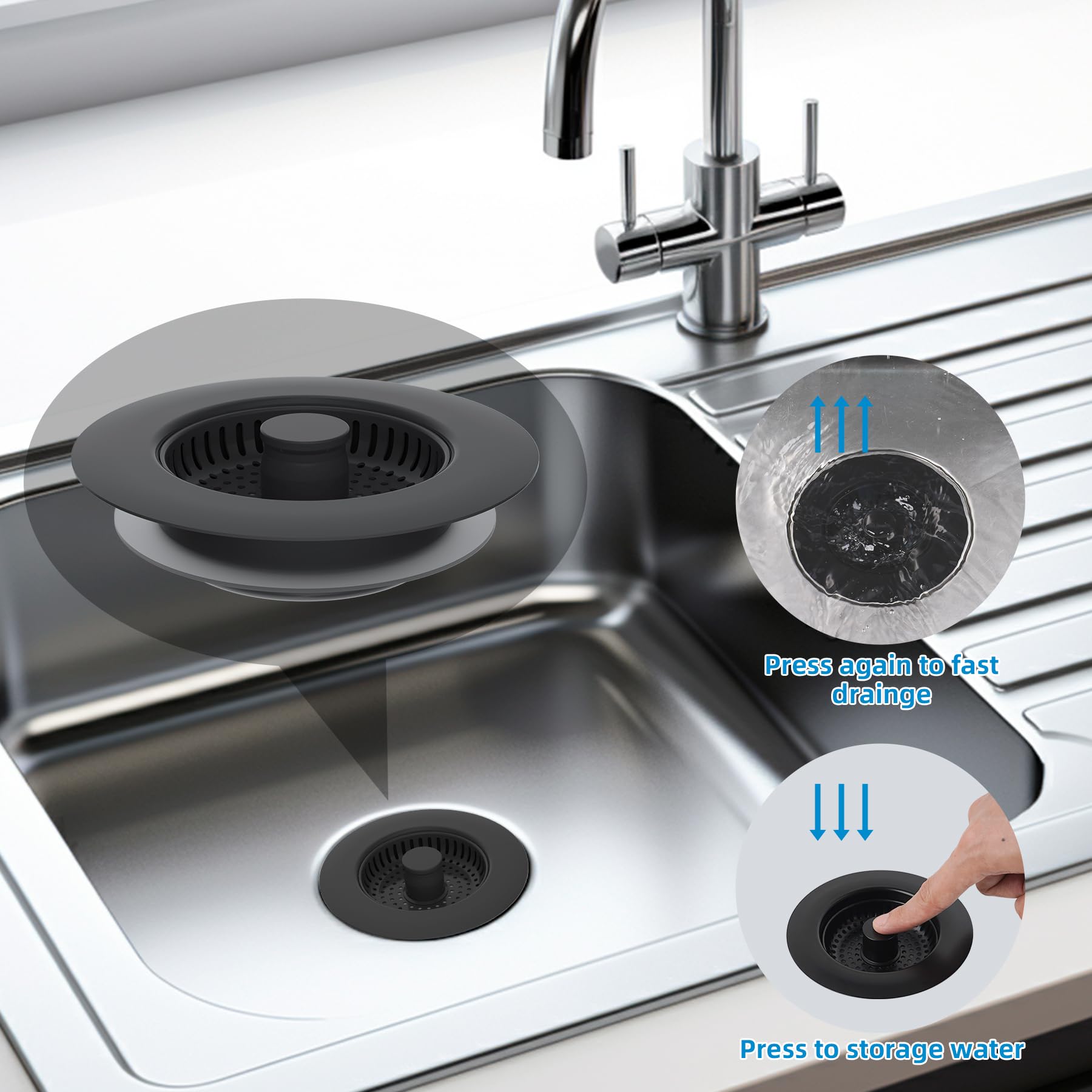 2 Stück 3-in-1 Abflusssieb Für Küchenspüle - Rostfrei & Kratzfest Für 75-86mm Löcher