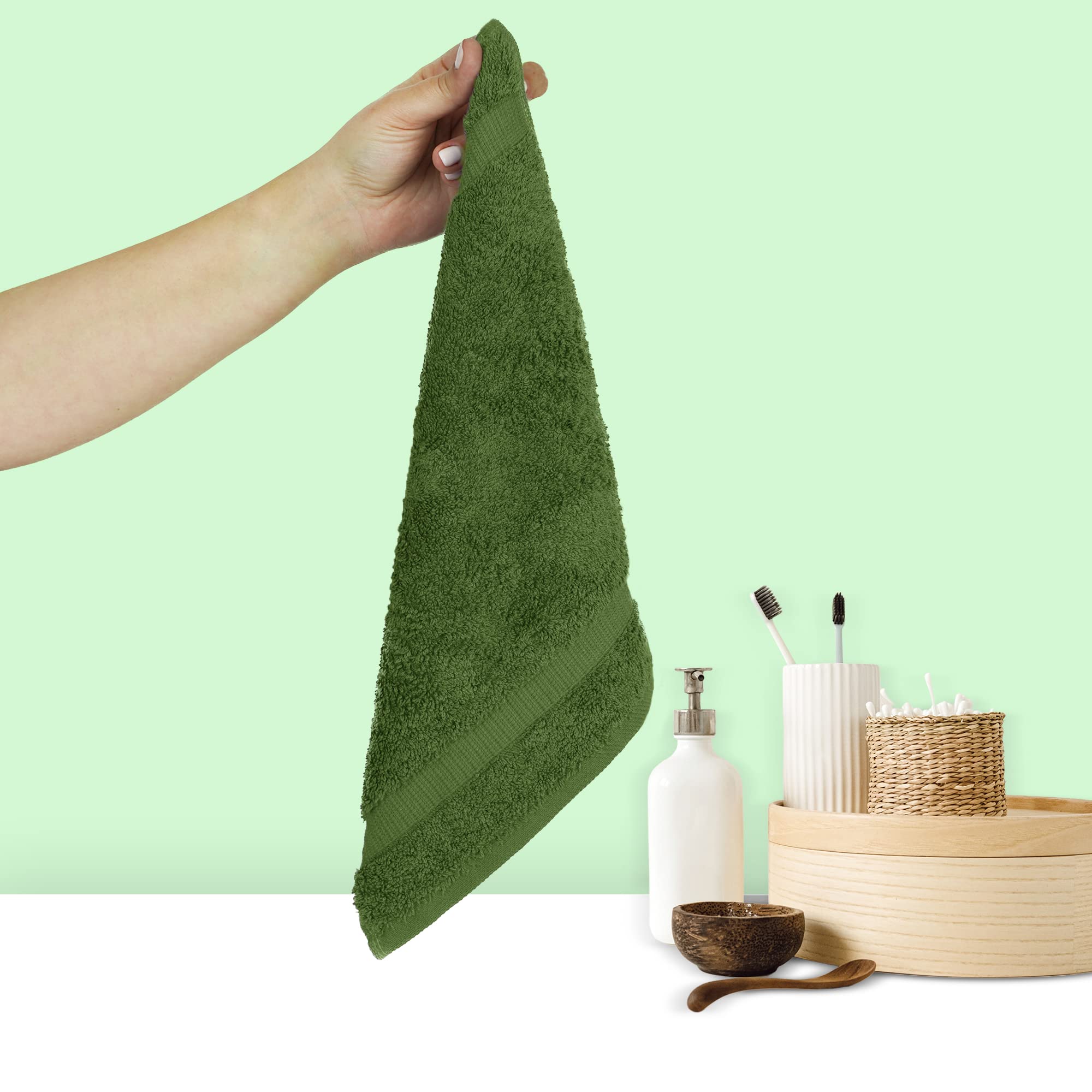 Chakir Turkish Linens 100% Cotton Premium Turkish Towels for Bathroom, 2 Large Bath Towels, 2 Hand Towels, 2 Washcloths (6-Piece Towel Set, Wedgewood): 6-Piece Washcloth Moss