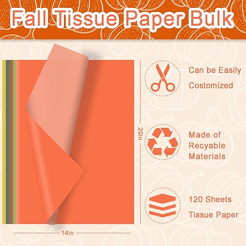 Miniatura 2 de 120 hojas de papel de seda de otoño a granel, 20 x 14 pulgadas, papel de regalo para otoño, cumpleaños, boda, baby shower, manualidades, día de