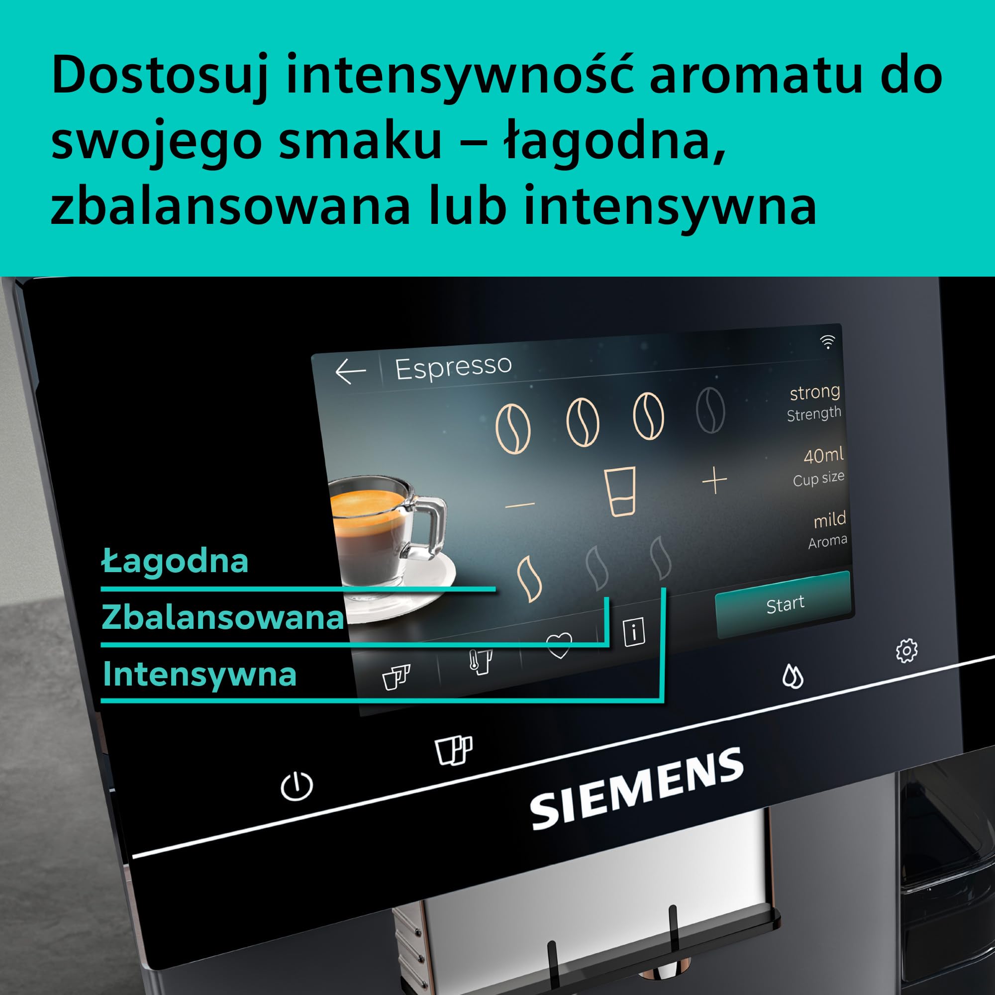 Siemens, automatyczny ekspres do kawy, EQ700 iAroma, wyświetlacz dotykowy, Cold Brew i Slow Brew, aplikacja Siemens Home Appliances, odcień morning haze, TP725E01