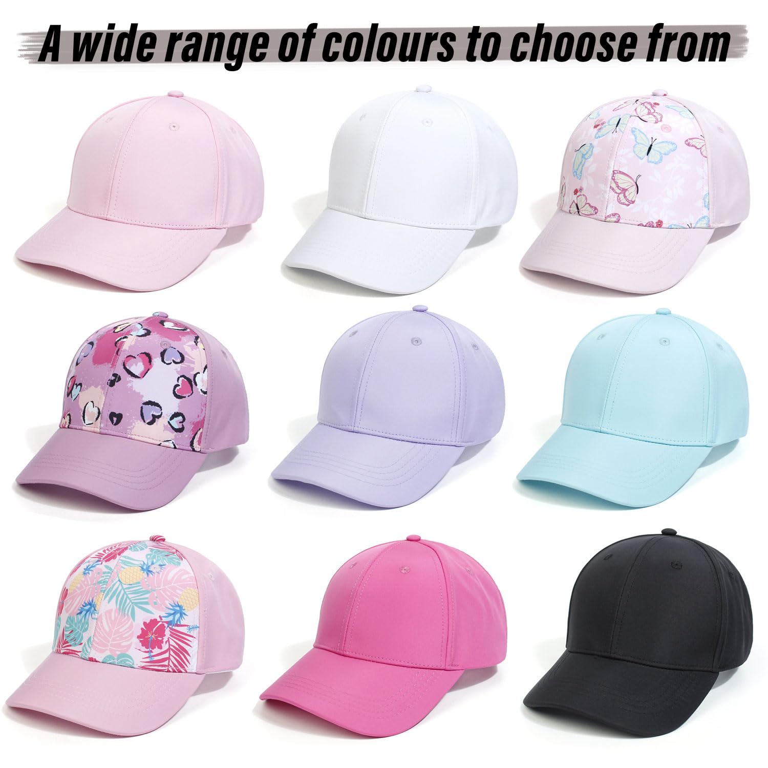 Cappello da Baseball per Bambini, con Coda di Cavallo, per Ragazze e Ragazzi, Visiera Parasole UPF 50+, Cappello Estivo da Tennis, Cappello da Sole, Blu, Taglia Unica