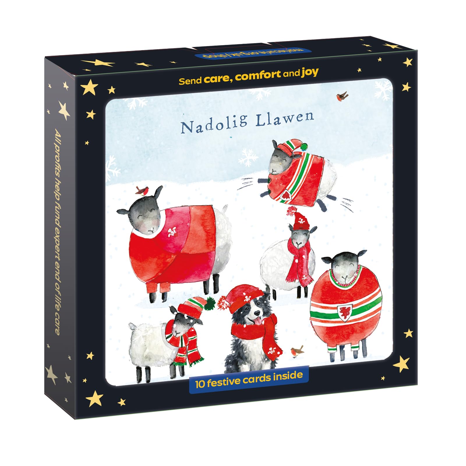 Marie Curie Charity Welsh Christmas Sheep Christmas Cards - 10 Pack with envelopes. Nadolig Llawen