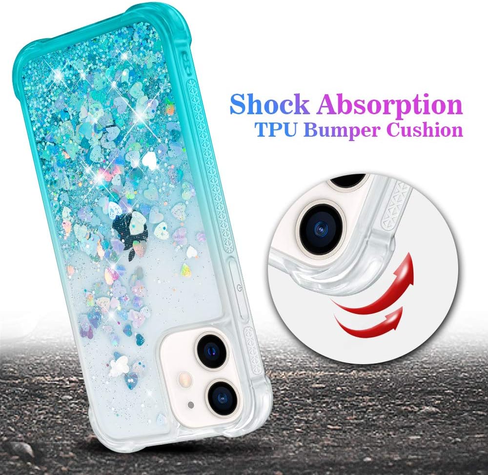 Ruky Compatible with iPhone 12 Case/iPhone 12 Pro Case 6.1 Inch (2020), Glitter Flowing Liquid Quicksand Series Bling Soft TPU Bumper Cushion Girls Women Phone Case, Gradient Teal