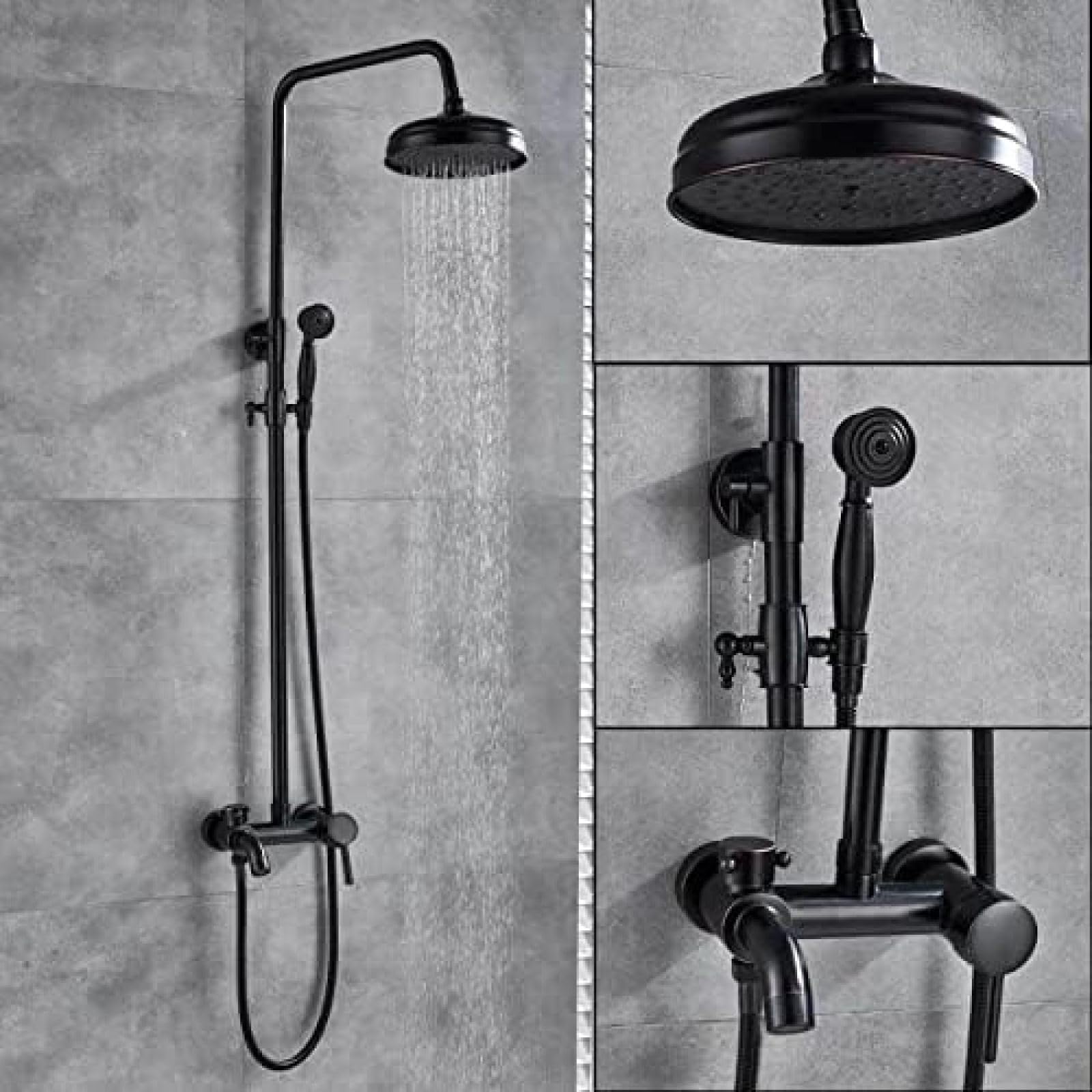 GLJTUO Bath Shower Mixer Faucet 8 Inch Shower Set Rainfall Brass Shower Head in Wall Rain Shower Faucet with Handshower Brass Spout,Chrome,Black with Shelf,Black Bronze A02