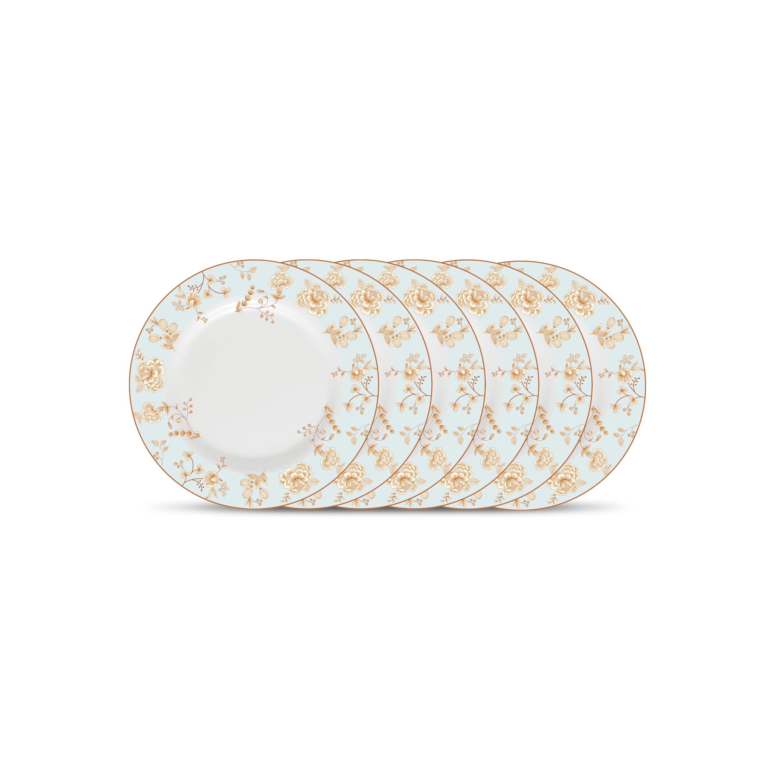 La Opala Diva Sovrana Collection Opal Glass Crockery | Quarter Plate Set of 6 Medusa Gold | Side Plate for Snacking & Gifting | Microwave Safe | 100% Vegetarian | Extra Strong | Super Light & White