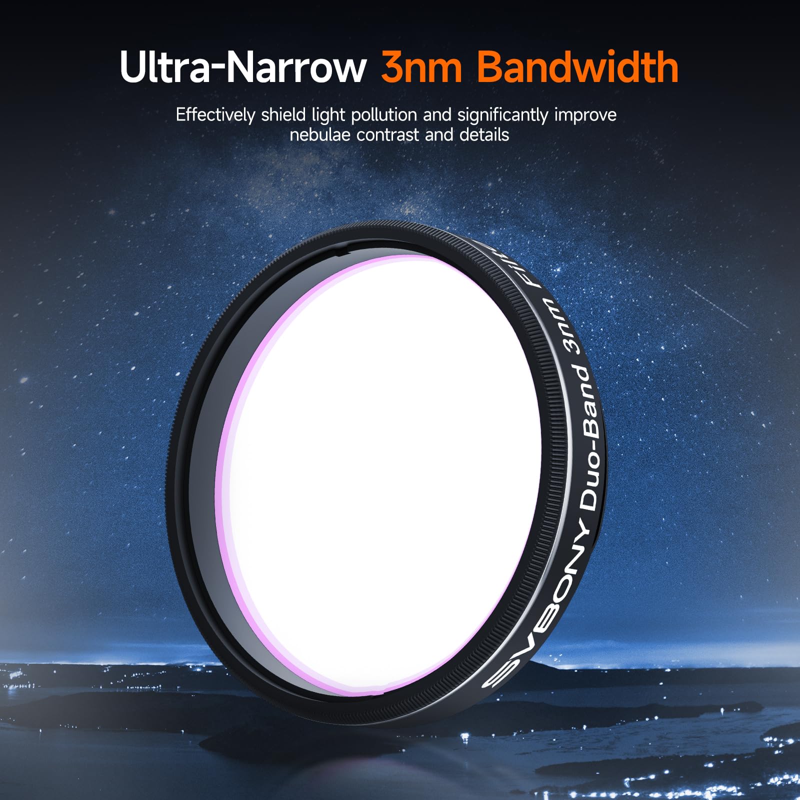 Svbony SV220 Télescope Filtre, H-Alpha et OIII, 3 nm Double Bande 1,25" Filtre Nébuleux, OD5 Télescope Accessoire, taux de Transmission Supérieur à 85%, pour Astrophotographie du Ciel Profond