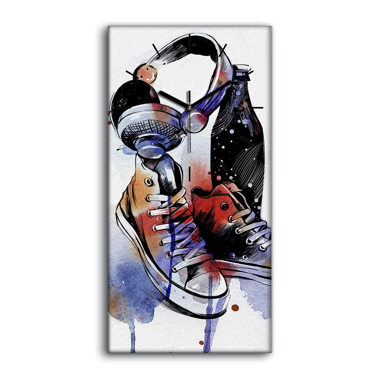 Horloge sur toile 30x60cm avec photo de baskets de rue pour salon