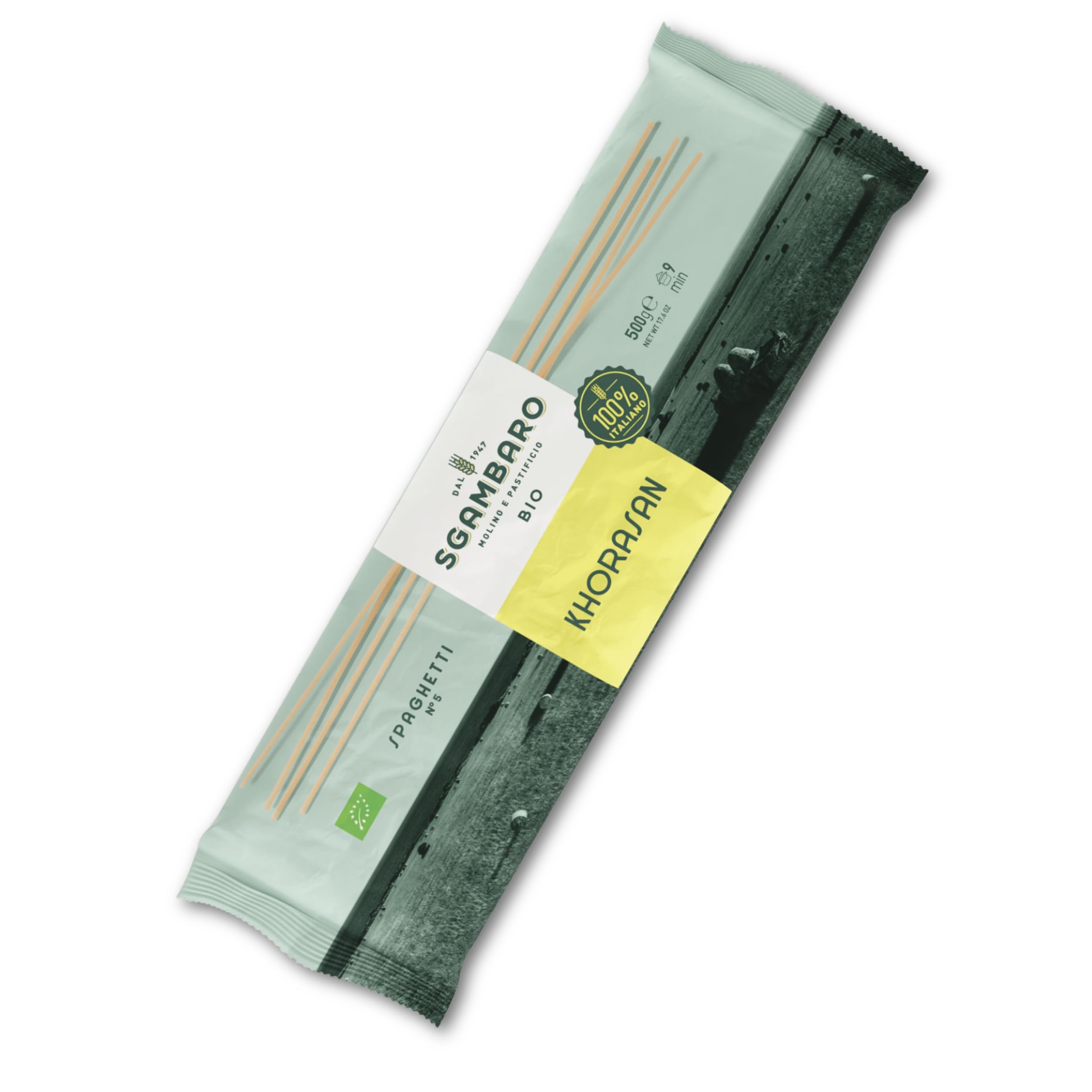 Sgambaro Bio Pasta Spaghetti N.5-500 g aus Khorasan-Weizen – Antiker, proteinreicher Weizen, 100% italienischer Anbau – Vielseitig in der Küche und nährstoffreich (Packung mit 6)