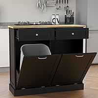 Vista 1 de RASOO Double Tilt Out Trash Can Cabinet Freestanding Laundry Hamper Wooden Tabletop with 2 Drawers Kitchen Garbage Can for 10 Gallon, Black